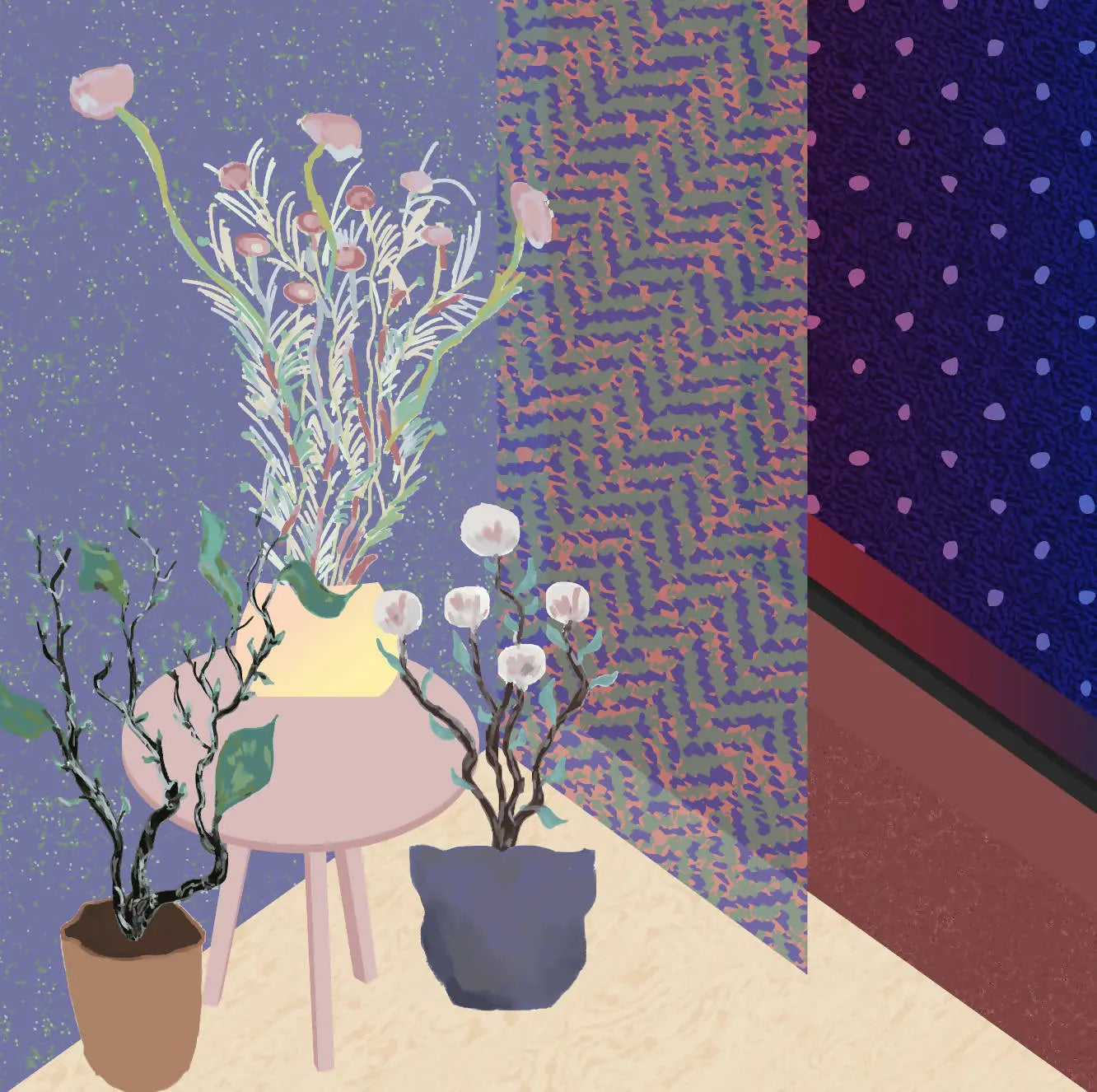 Swatch Snow Corner With Flat Vector Plants Digital Artwork drawings | Toffu Co