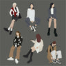 Flat Vector Sitting Girls Pack II Digital Artwork drawings | Toffu Co