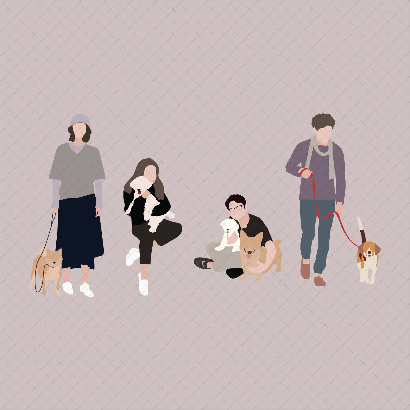 Flat Vector People with Dogs PNG - Toffu Co