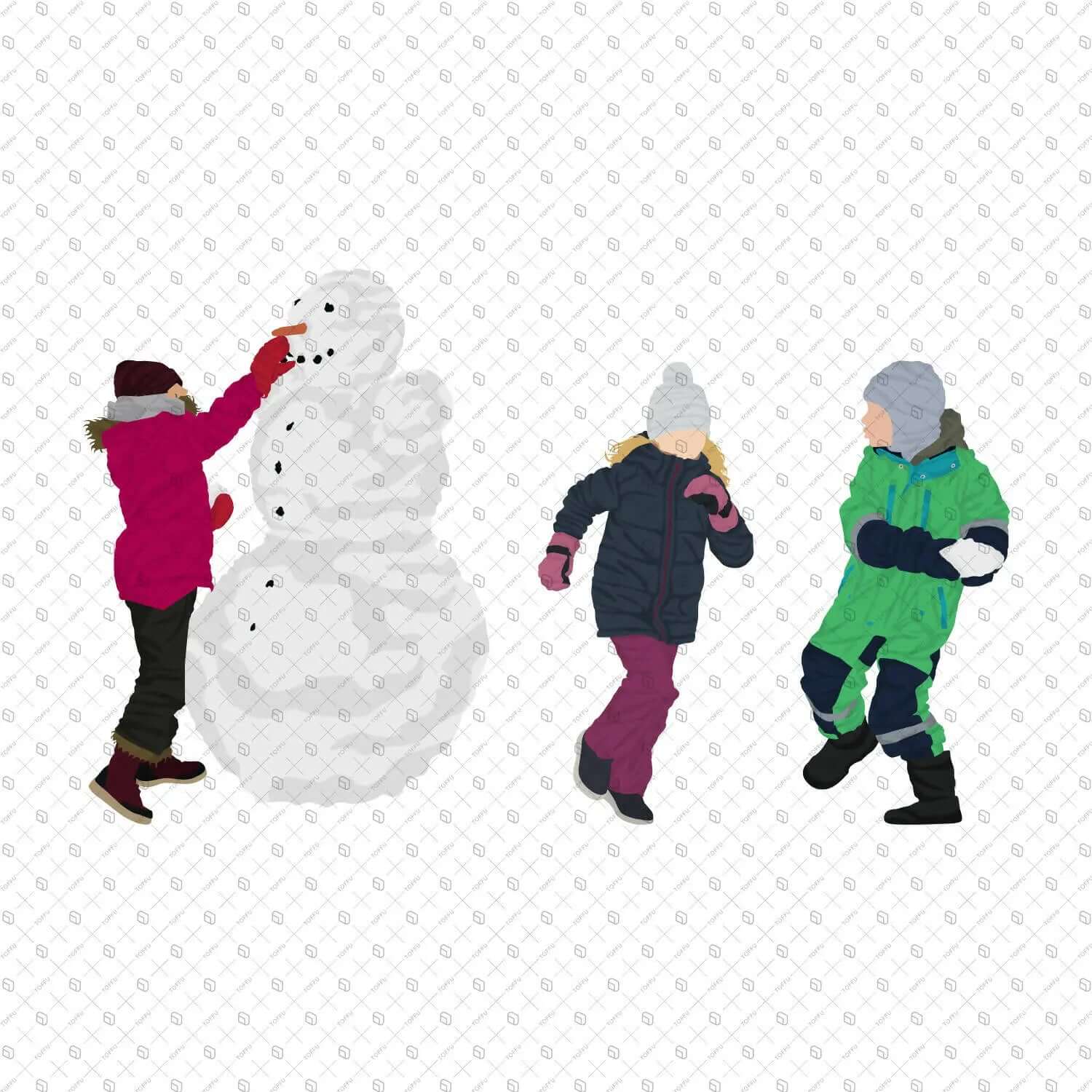 Flat Vector Winter Activities People Digital Artwork drawings | Toffu Co