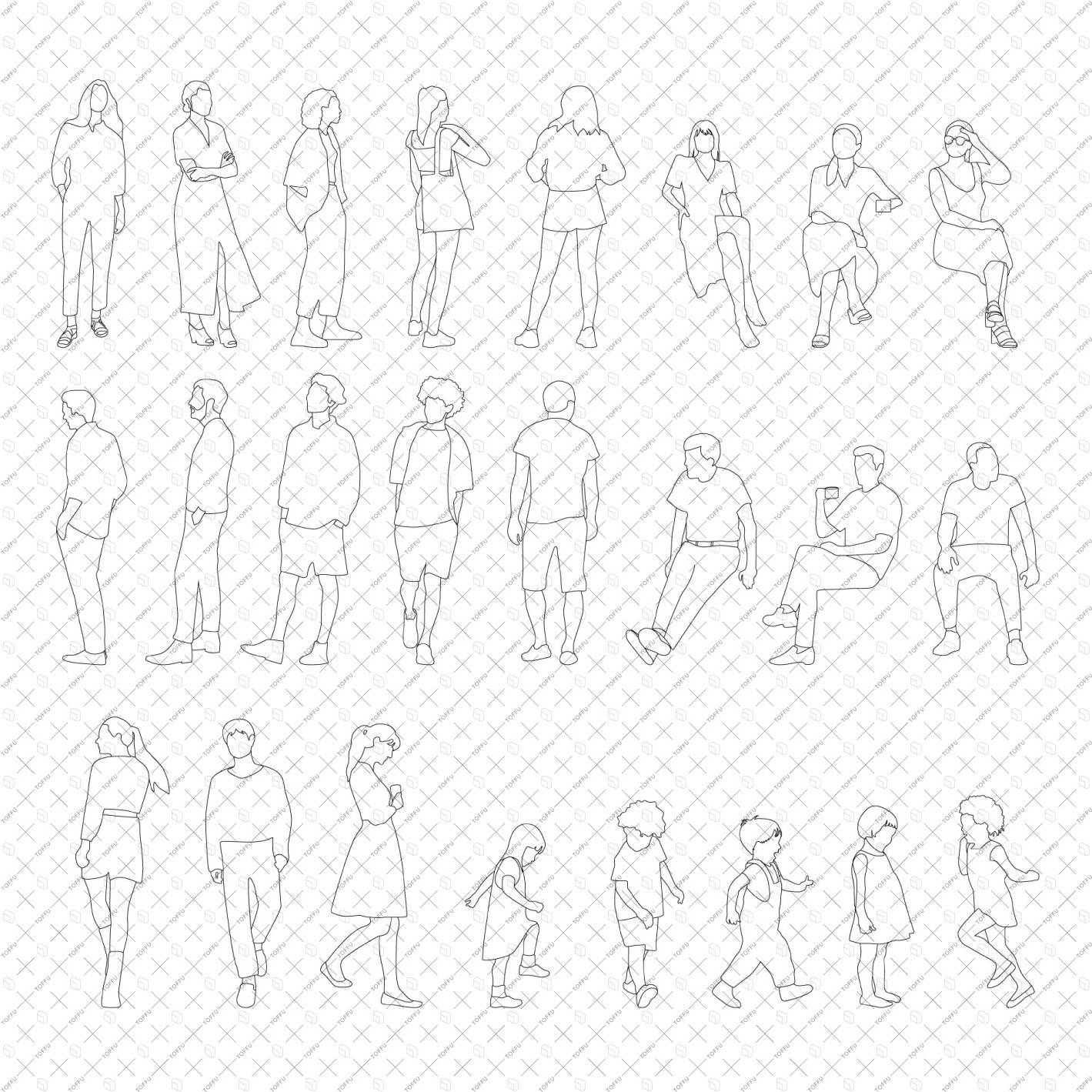 Cad Standing and Sitting People (24 Figures) DWG | Toffu Co