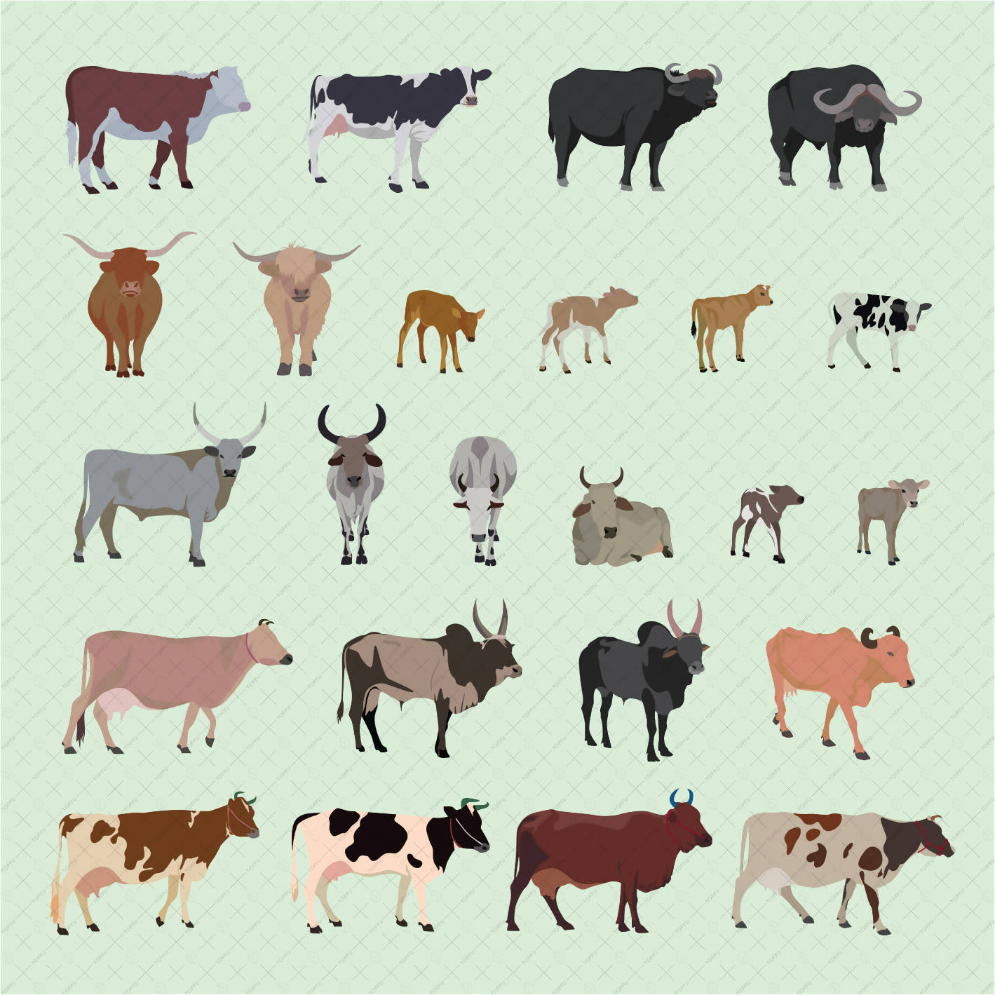 Flat Vector Cattle Animals PNG - Toffu Co