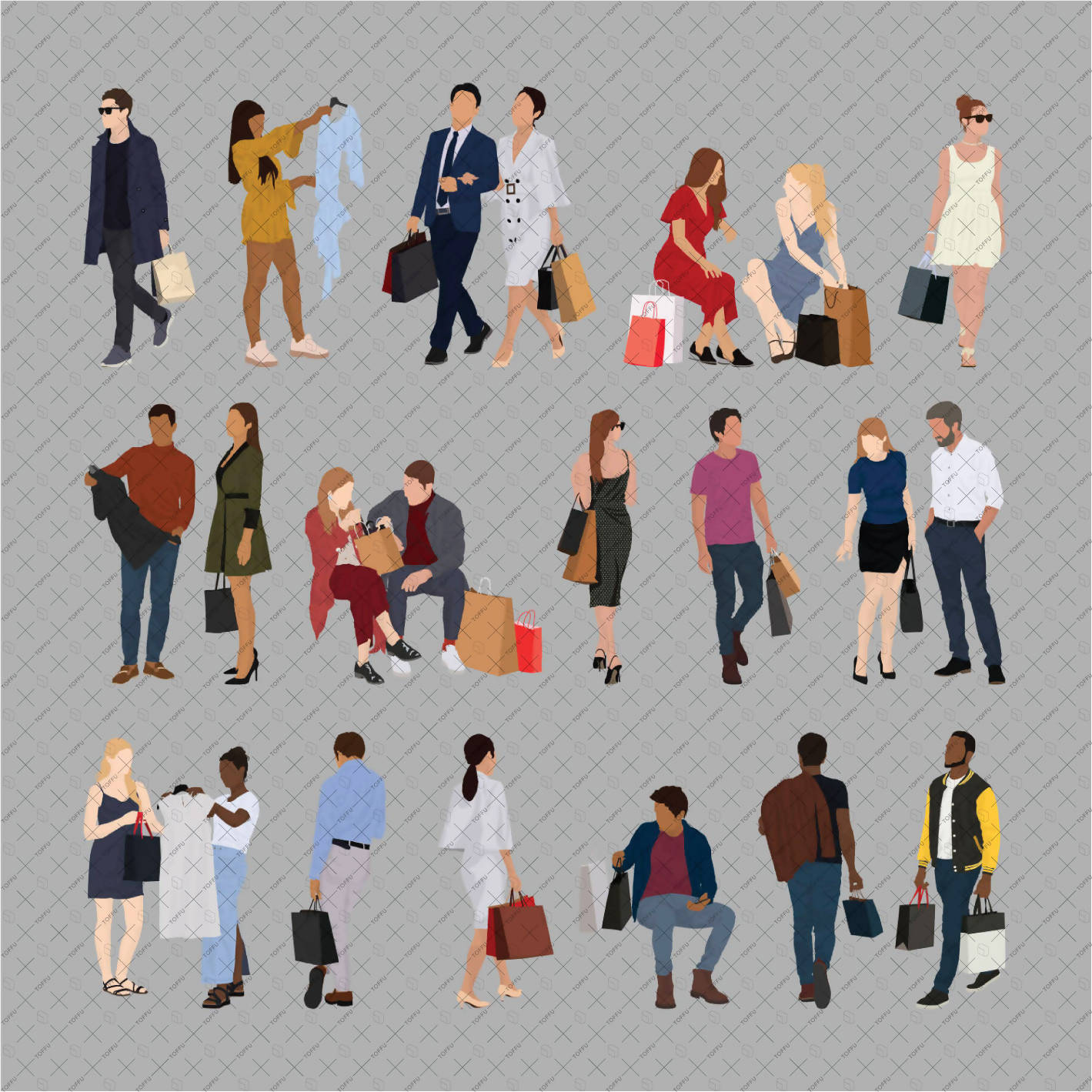 Flat Vector People Shopping Pack PNG - Toffu Co