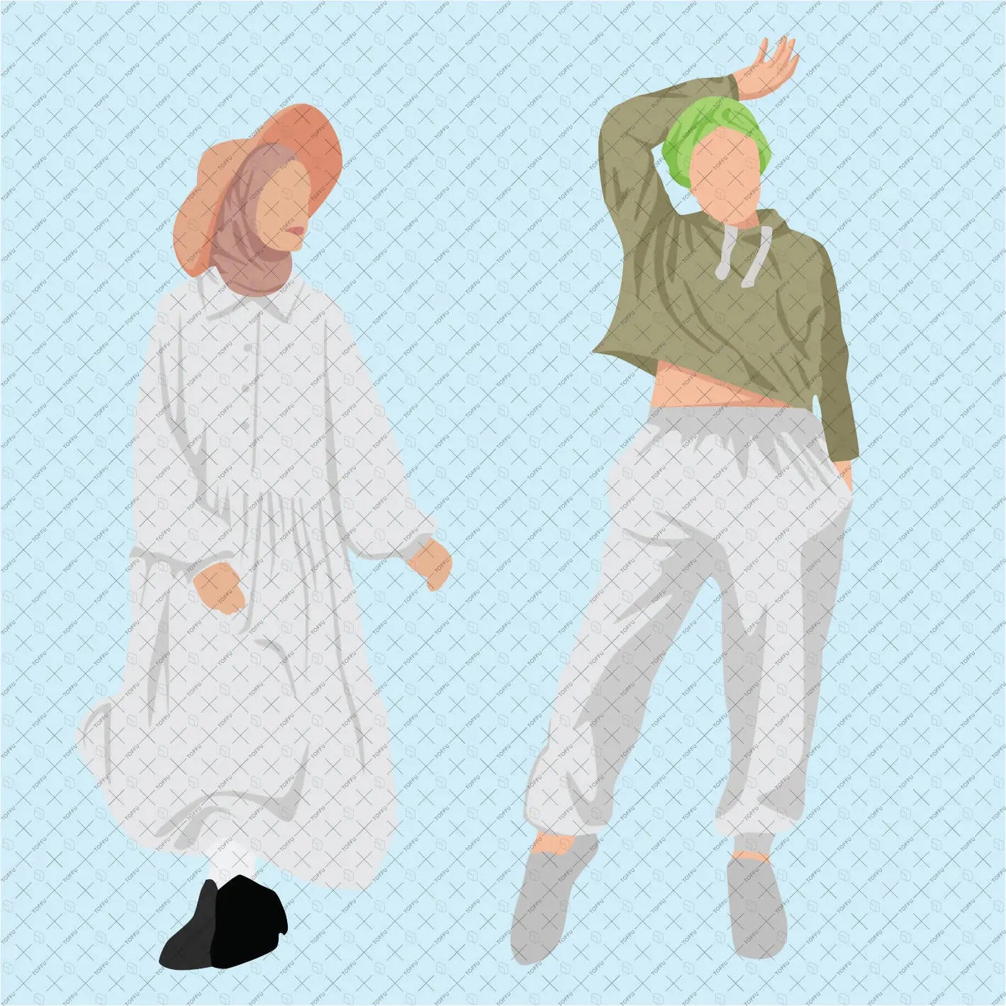 Flat Vector Modern Muslim Women Digital Artwork drawings | Toffu Co