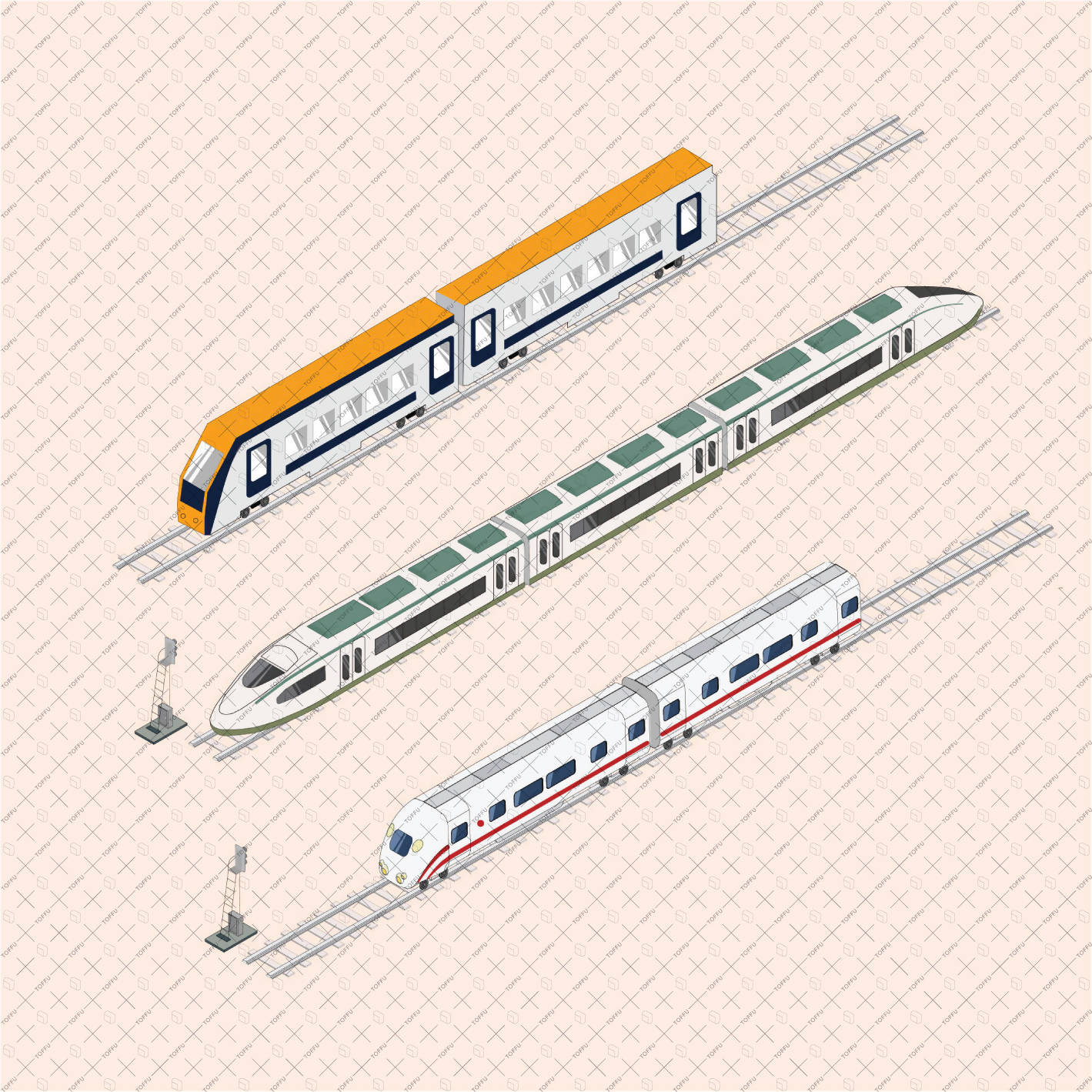 Axonometric Vector Trains and Station PNG - Toffu Co