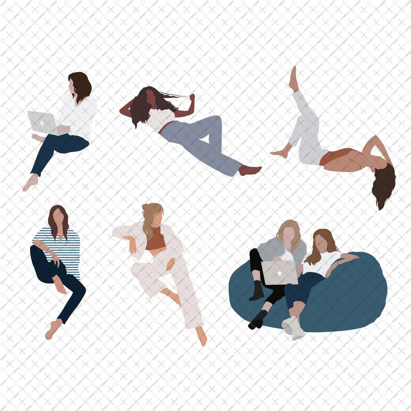 Flat Vector People Sitting 2 Digital Artwork drawings | Toffu Co
