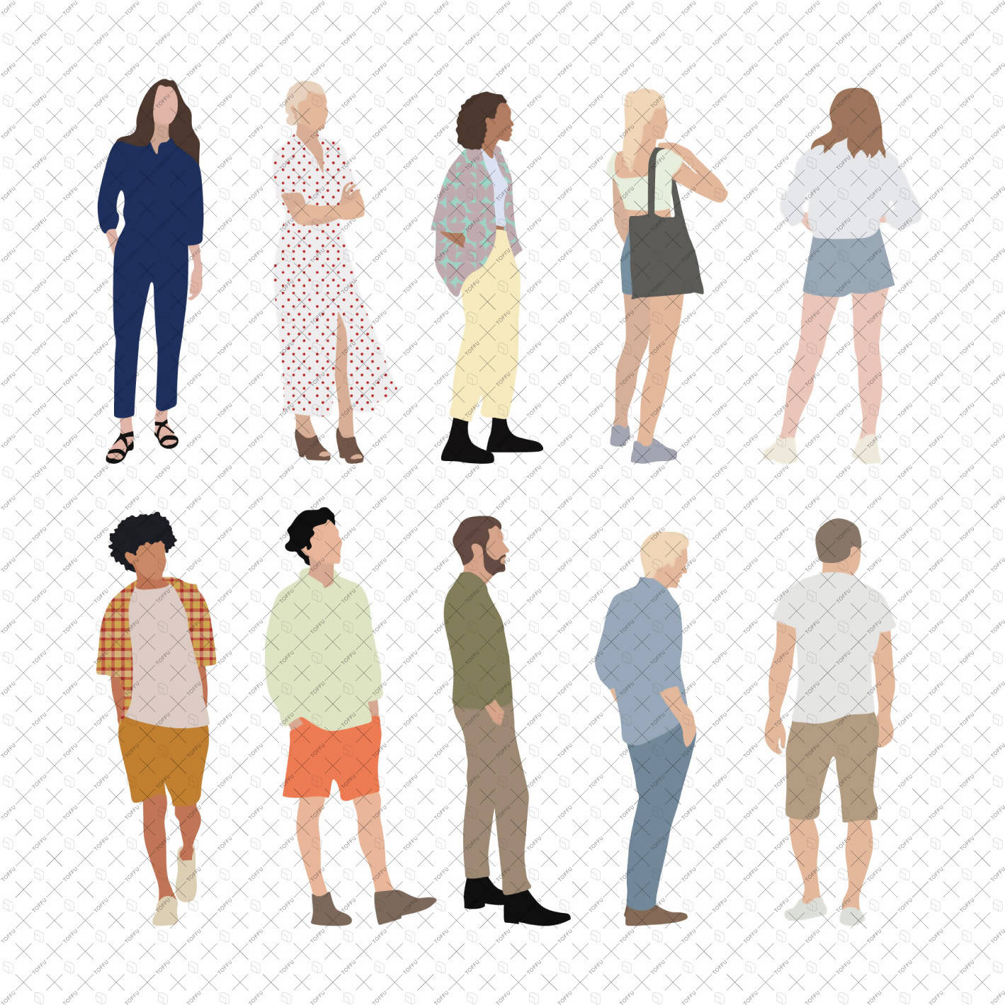 Flat Vector Different Angles People PNG - Toffu Co