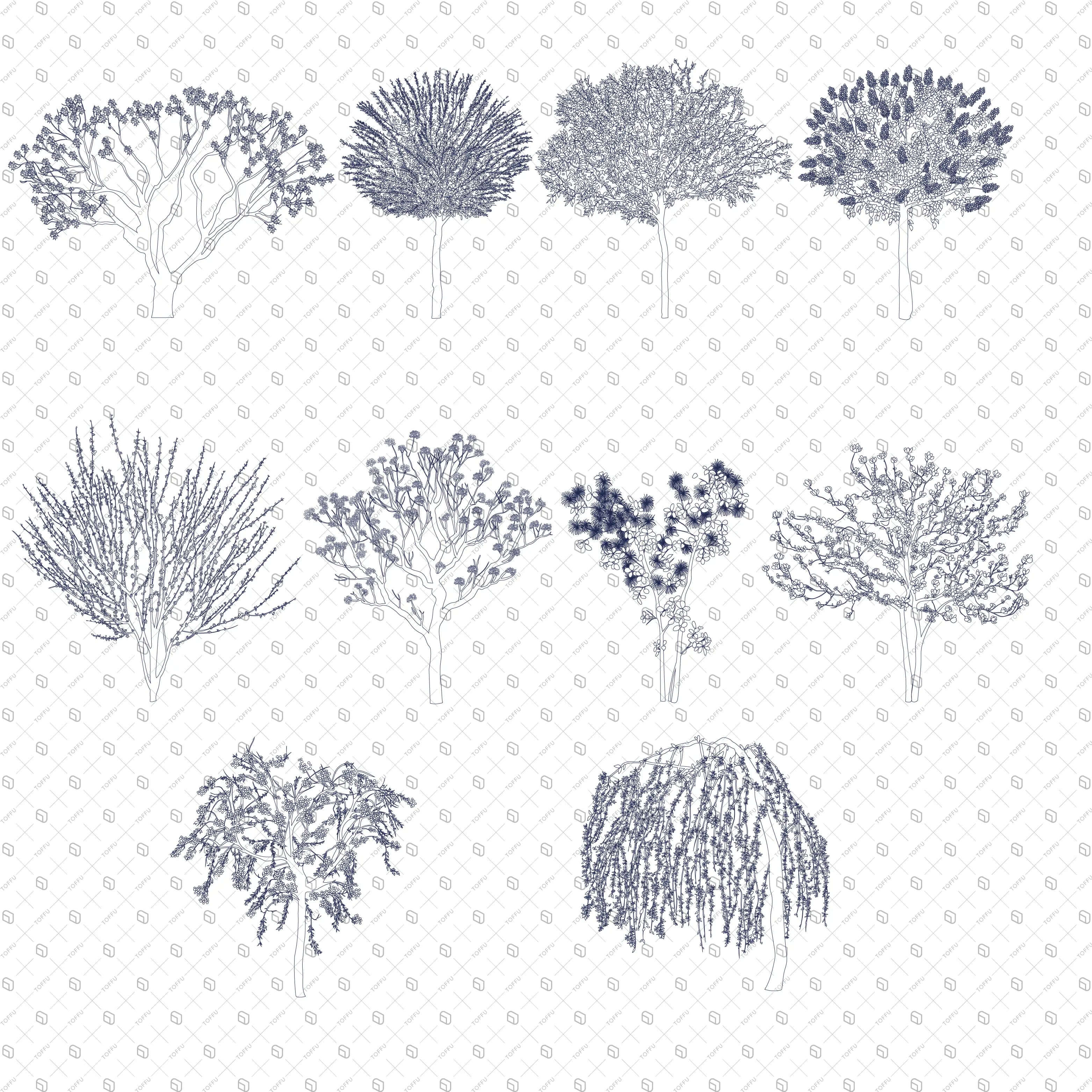 Flat Vector Floral Trees Digital Artwork drawings | Toffu Co