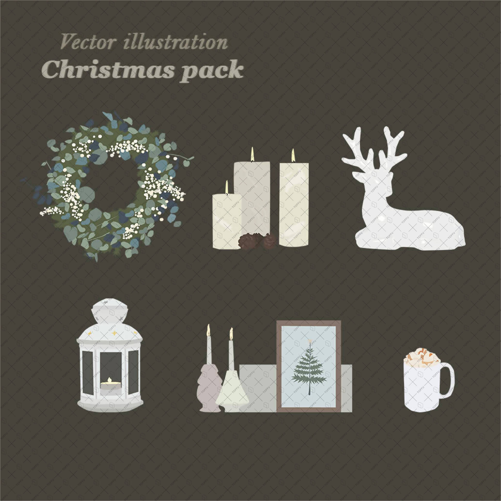 Flat Vector Christmas Pack - Decorations, Tree, Snowman PNG - Toffu Co