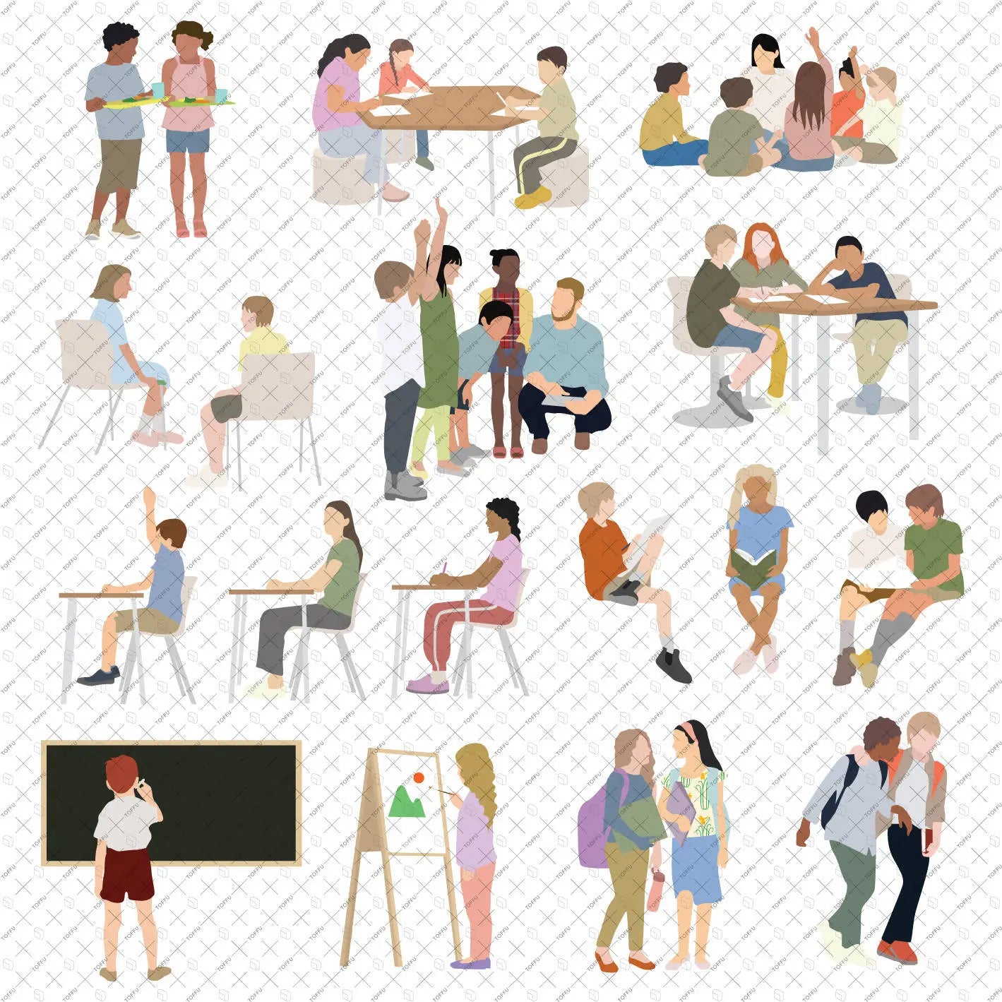 Flat Vector Kids Mega Pack (57 Figures) Digital Artwork drawings | Toffu Co