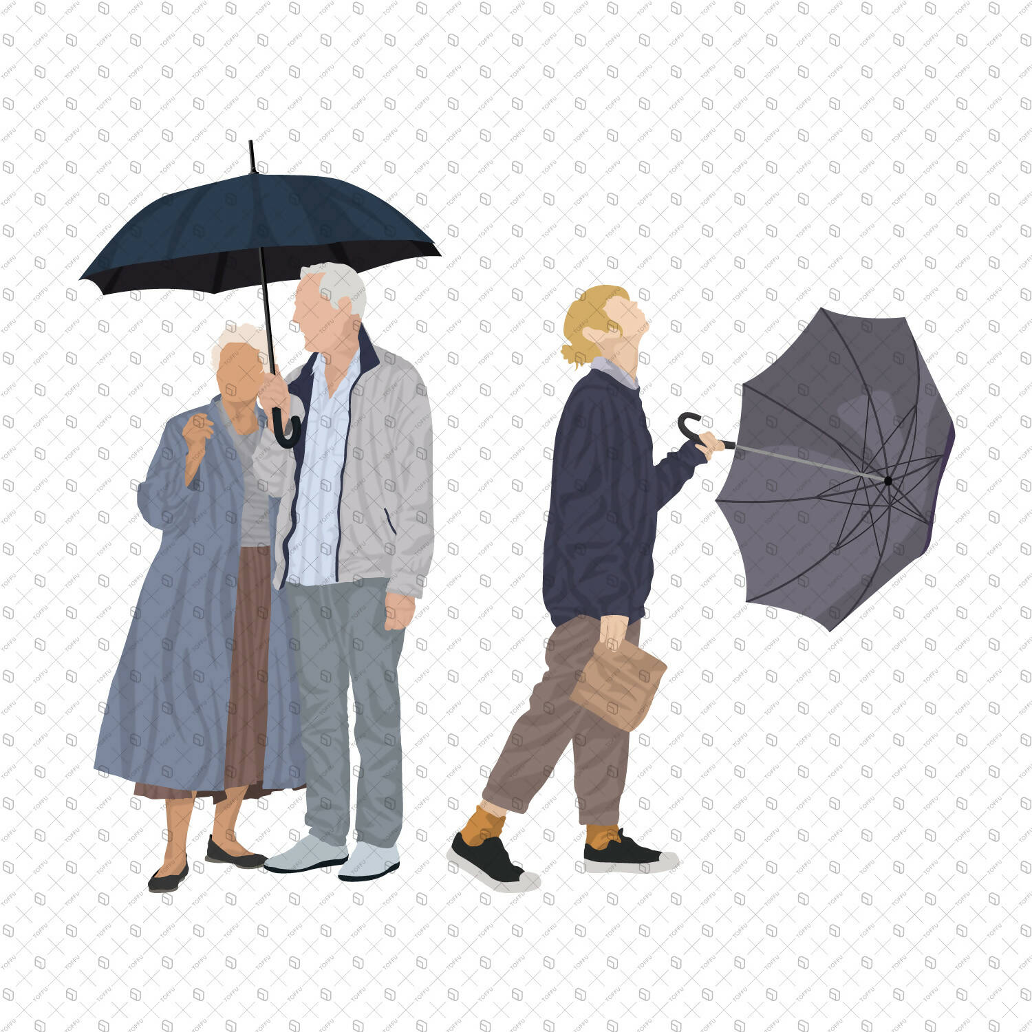 Flat Vector People With Umbrellas PNG - Toffu Co