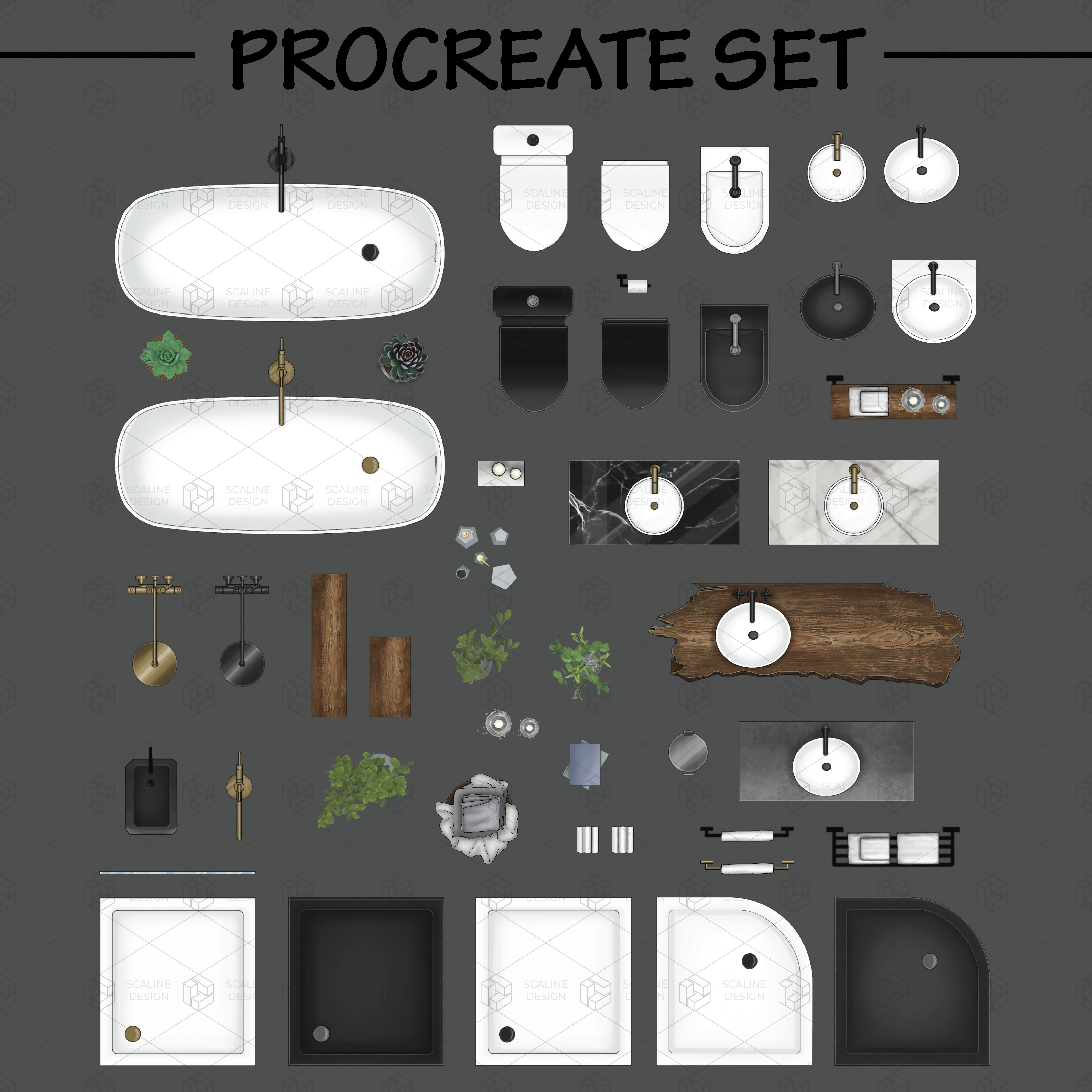 Procreate Illustration & PNG Bathroom Set Top View PNG - Toffu Co