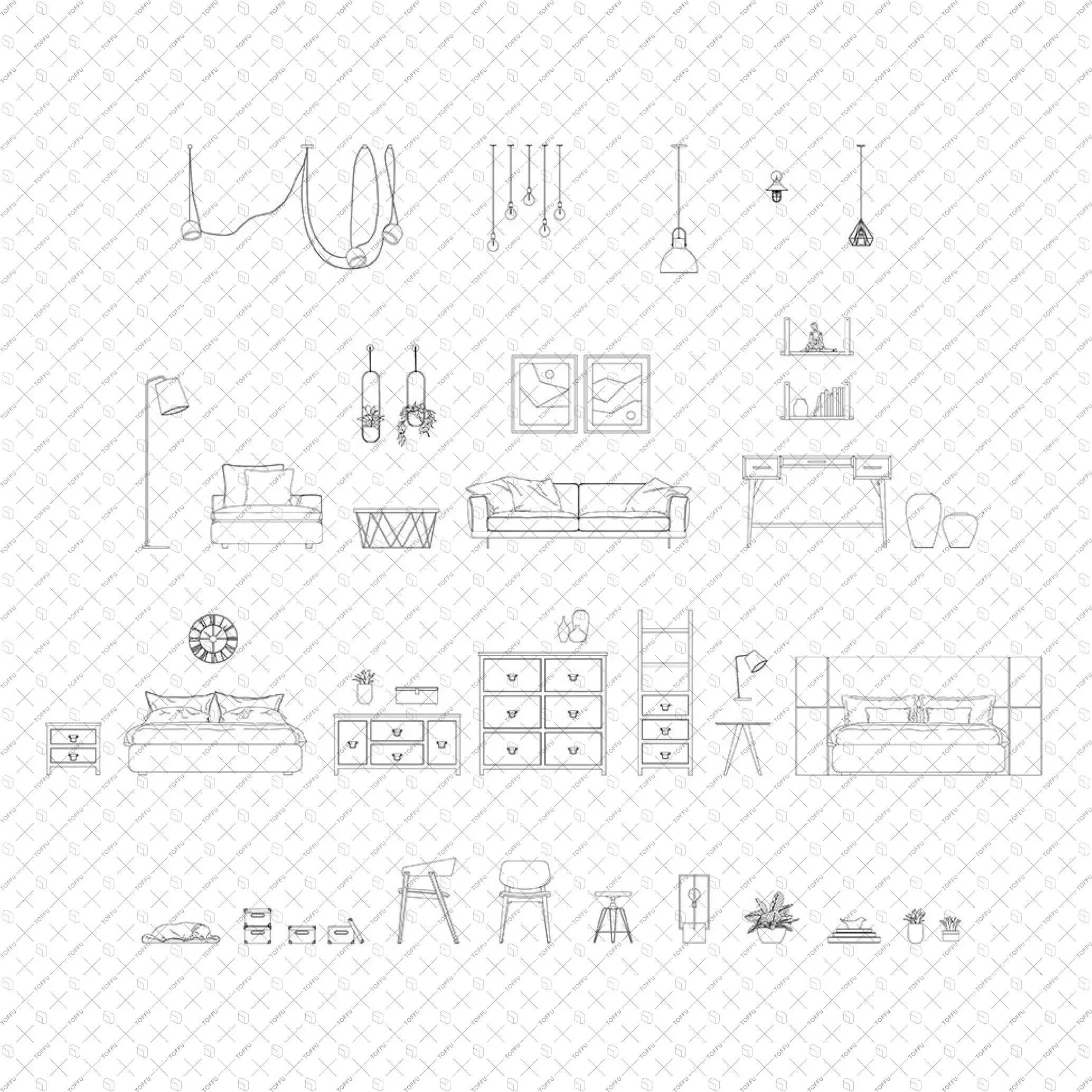 Cad Industrial Style Home Decor Elevation Digital Artwork drawings | Toffu Co