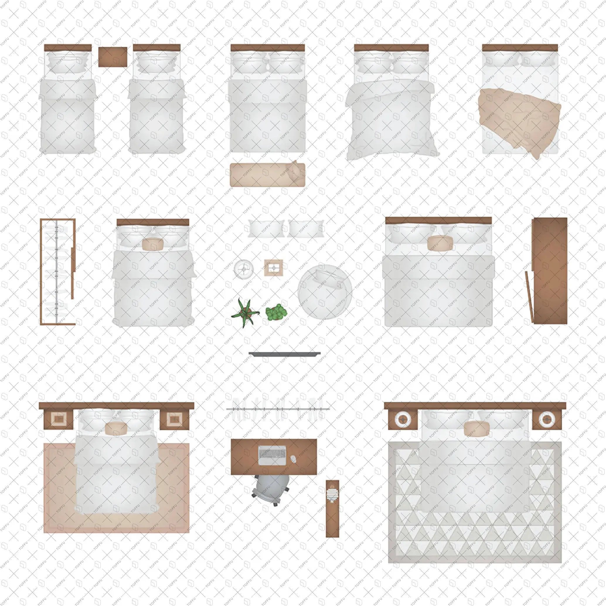 Flat Vector Bedroom Top View Digital Artwork drawings | Toffu Co