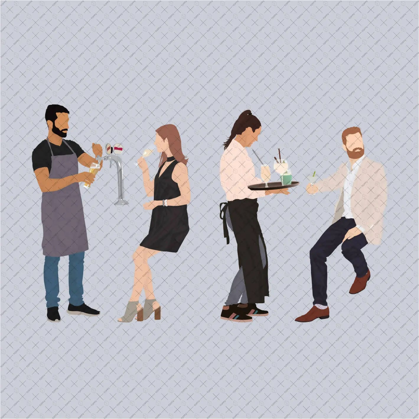 Flat Vector People At The Bar Digital Artwork drawings | Toffu Co
