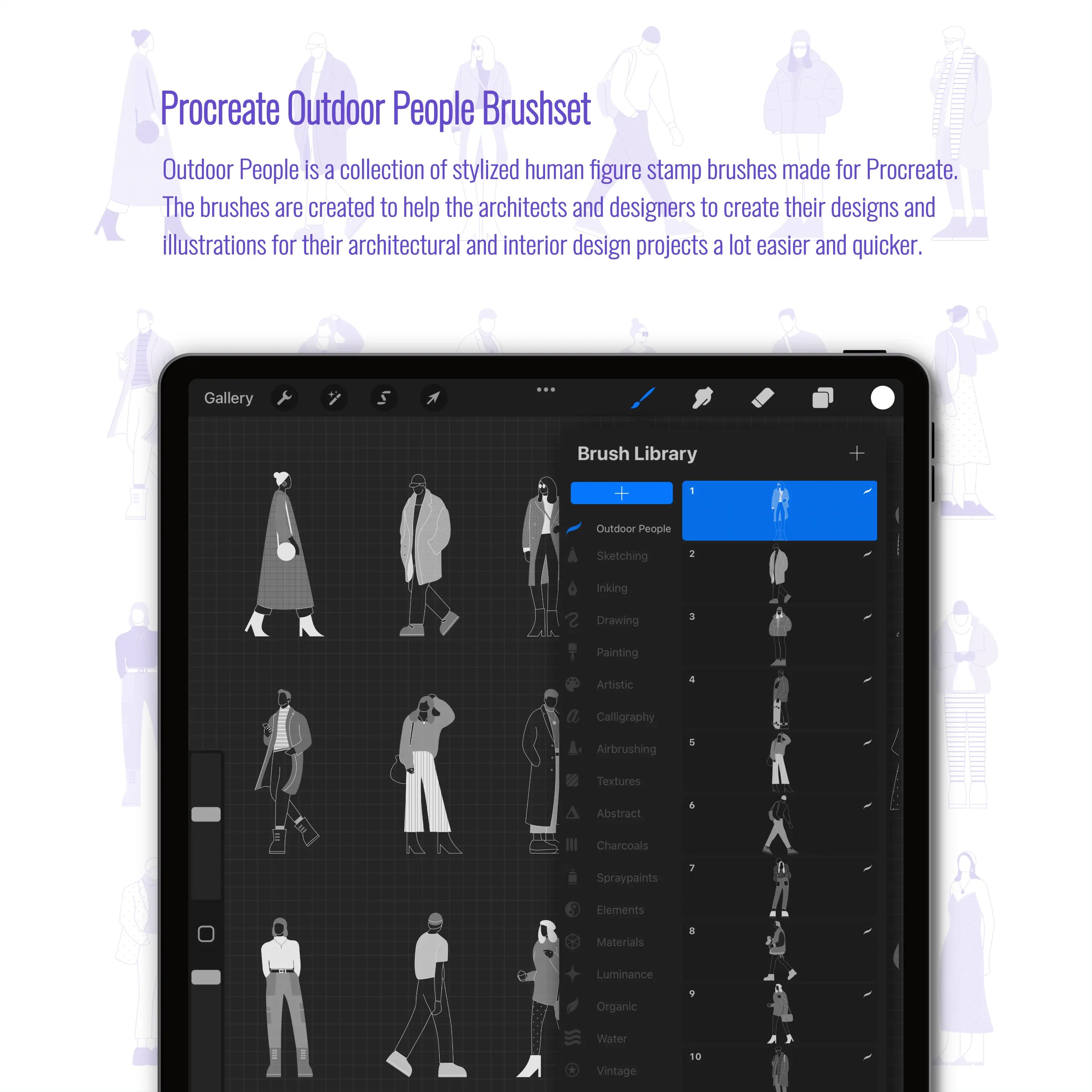 Procreate Outdoor People Brushset Digital Artwork drawings | Toffu Co