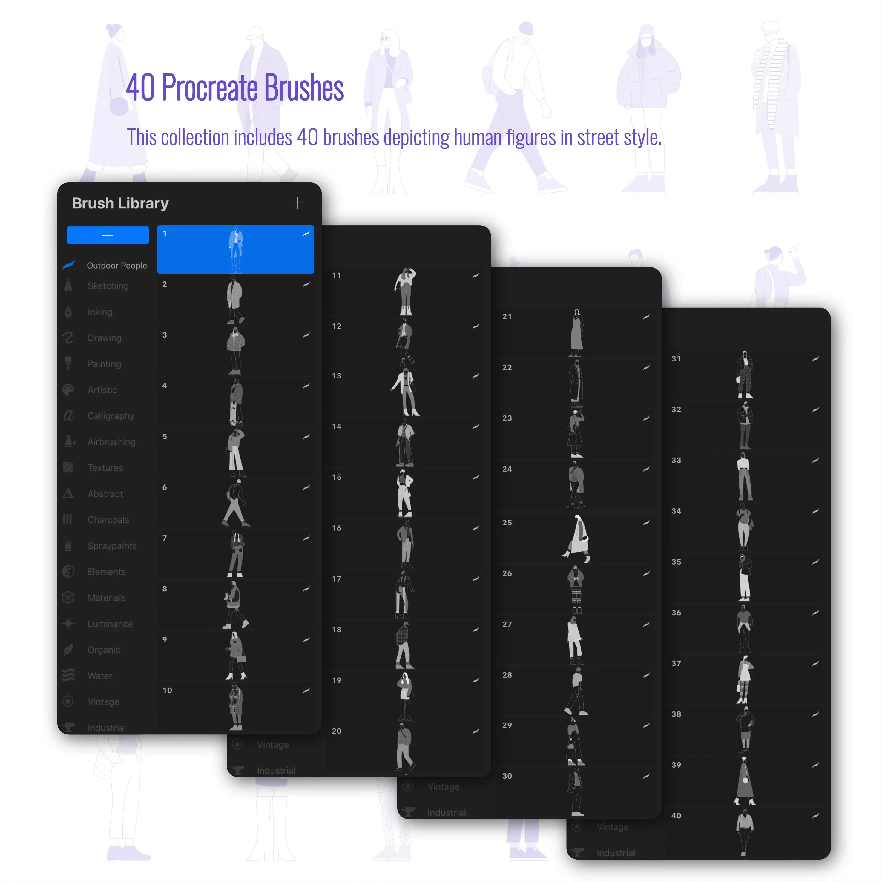 Procreate Outdoor People Brushset Digital Artwork drawings | Toffu Co