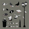 Flat Vector City Pigeons Digital Artwork drawings | Toffu Co