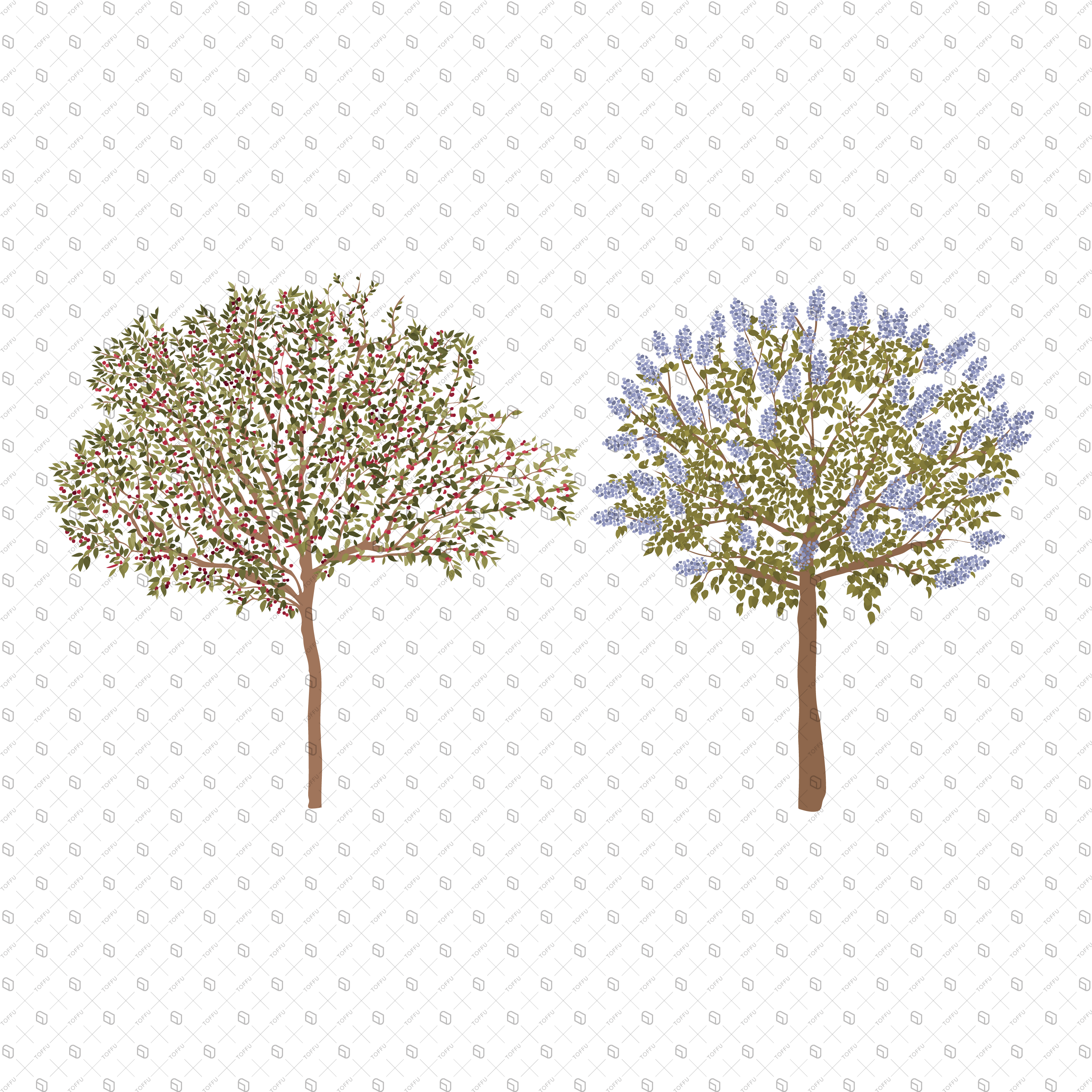 Flat Vector Floral Trees PNG - Toffu Co