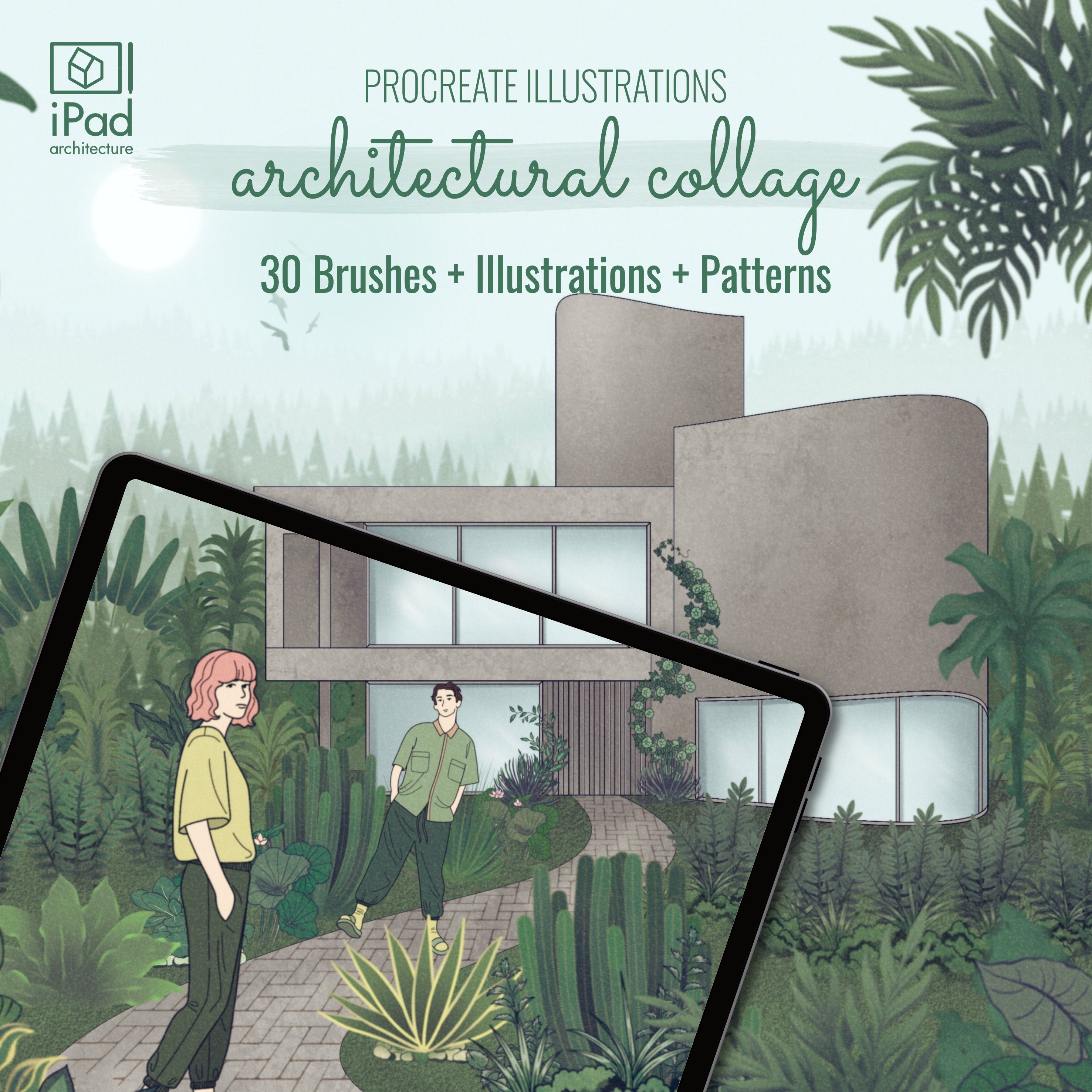 Procreate Architectural Collage Brushset & Illustrations PNG - Toffu Co