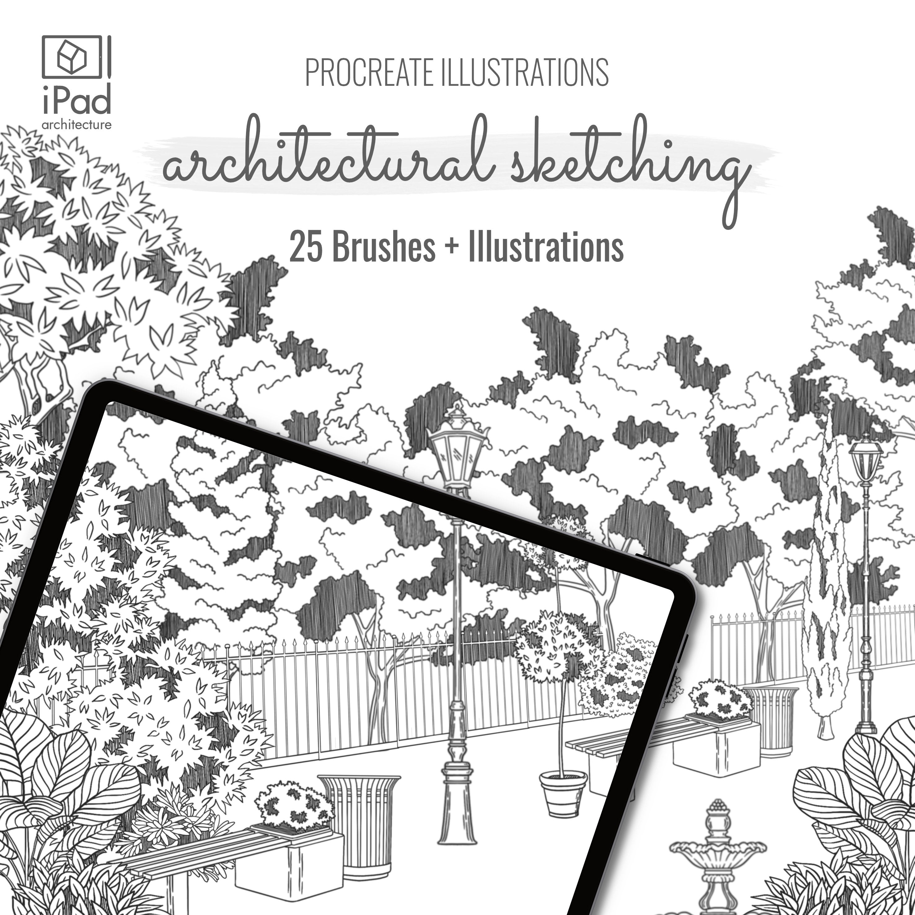 Procreate Architectural Sketching Brushset & Illustrations PNG - Toffu Co