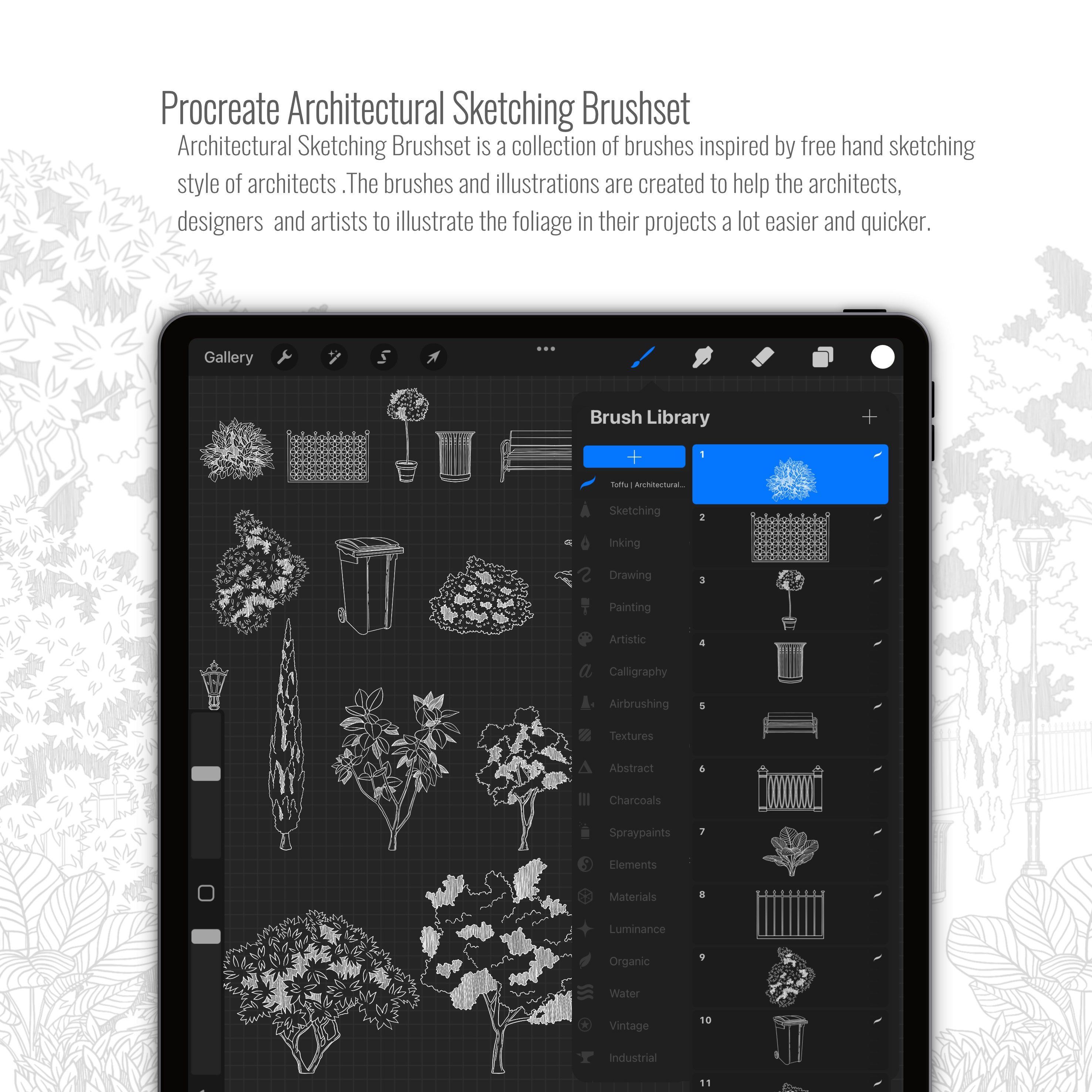 Procreate Architectural Sketching Brushset & Illustrations PNG - Toffu Co
