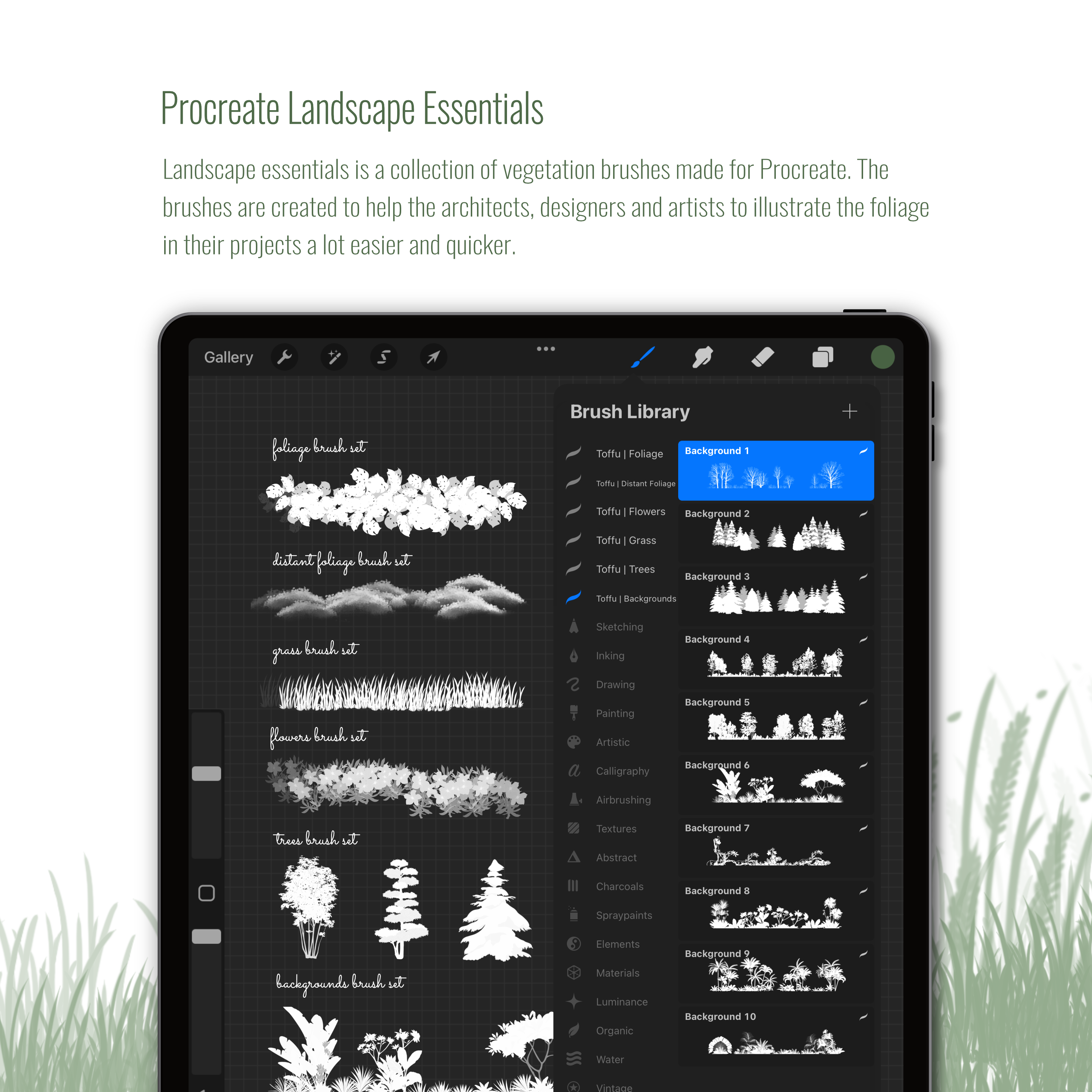 Procreate Landscape Essentials Brushset | Toffu Co