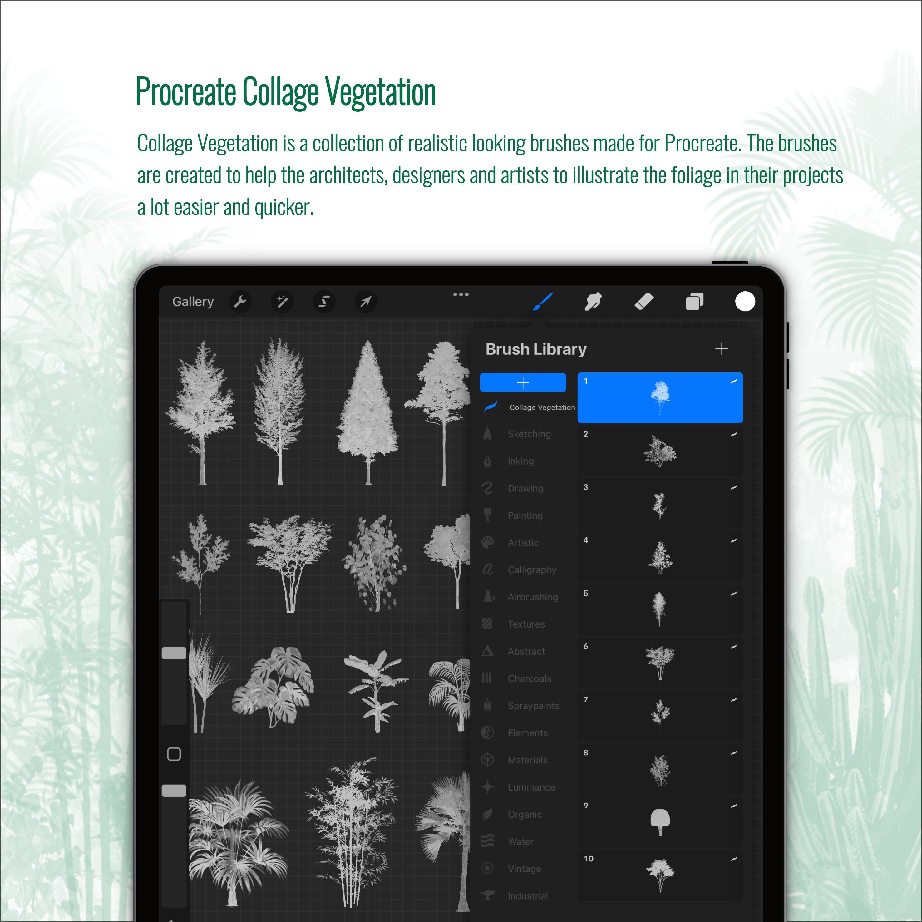 Procreate Collage Vegetation Brushset PNG - Toffu Co