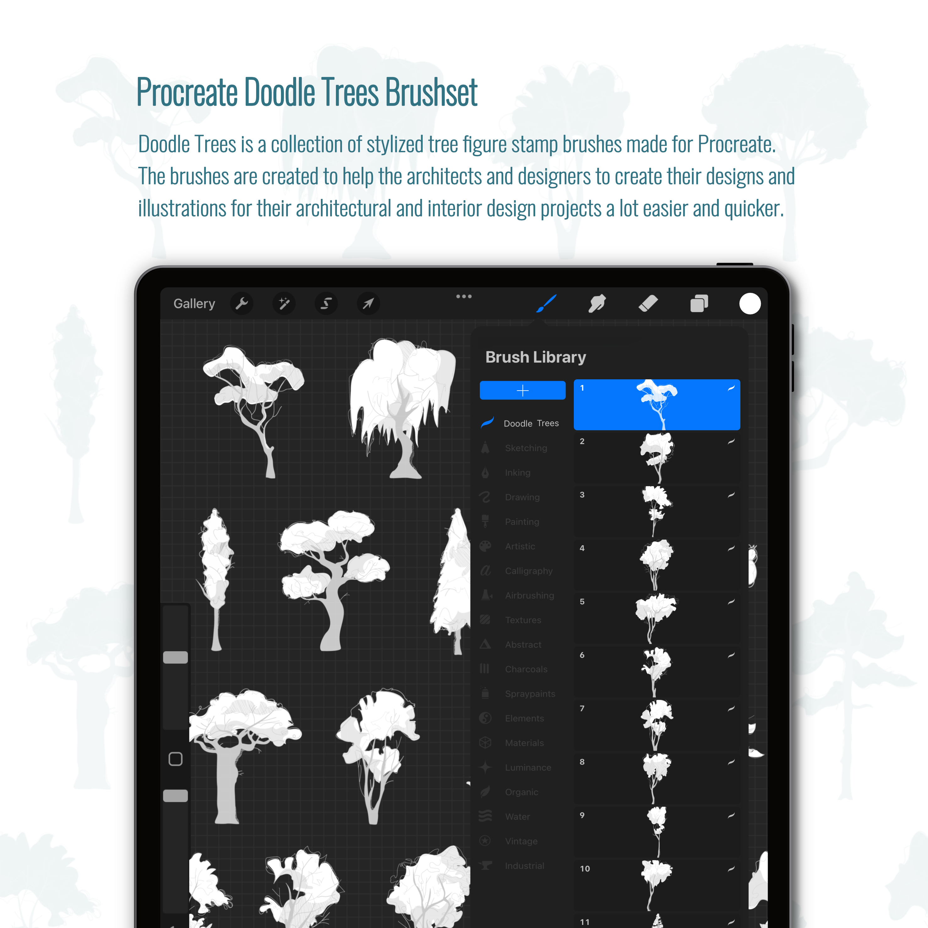 Procreate Doodle Tress Brushset PNG - Toffu Co