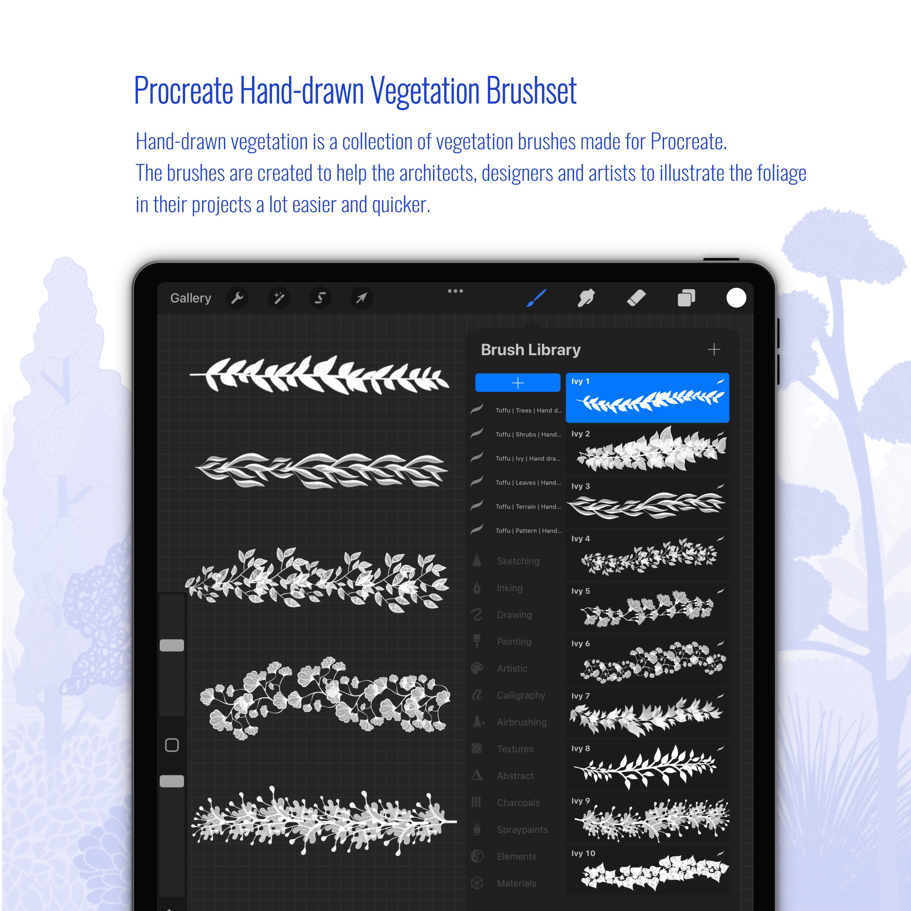 Procreate Hand-drawn Vegetation Brushset PNG - Toffu Co