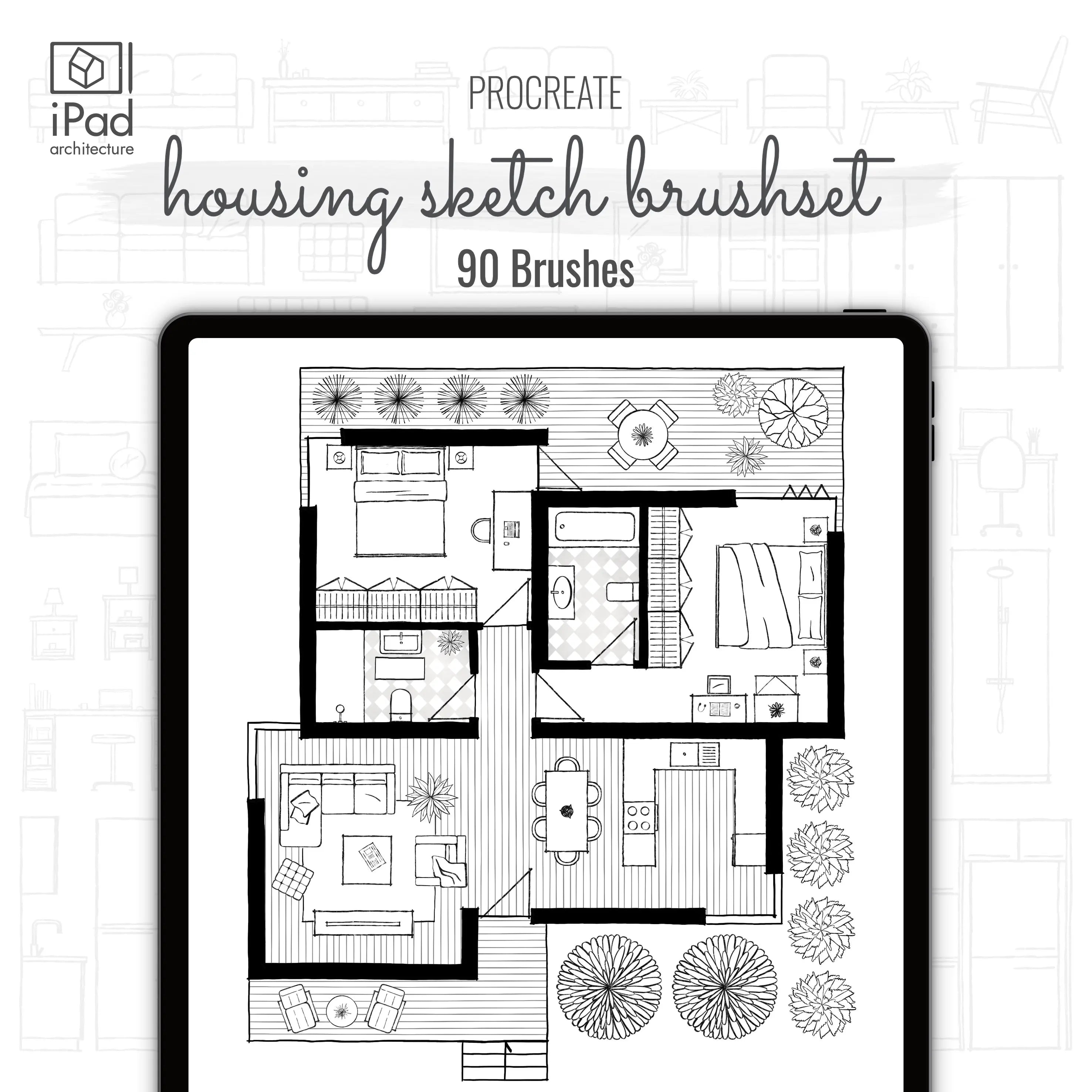 Procreate Housing Sketch Brushset PNG - Toffu Co