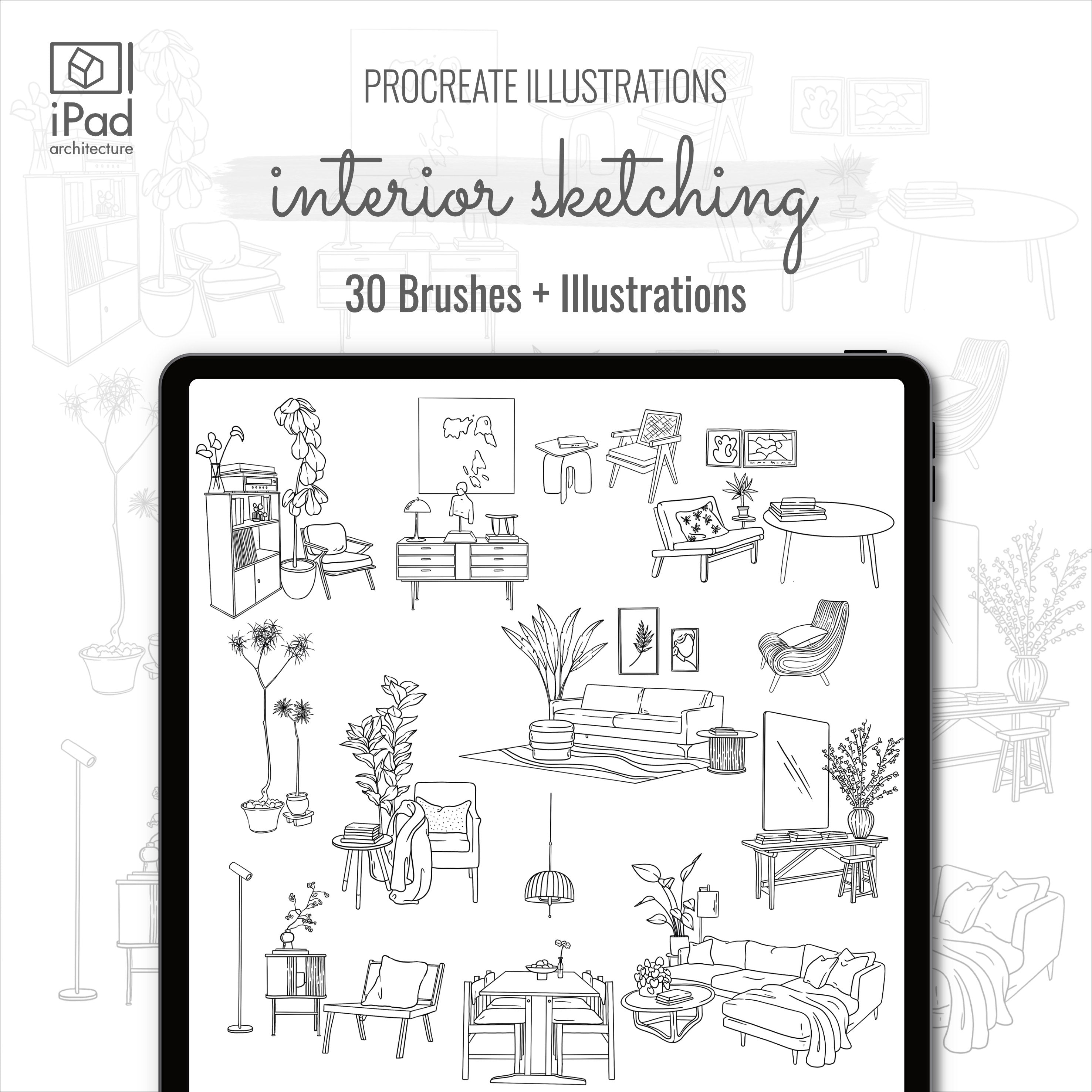 Procreate Interior Sketching Brushset & Illustrations PNG - Toffu Co