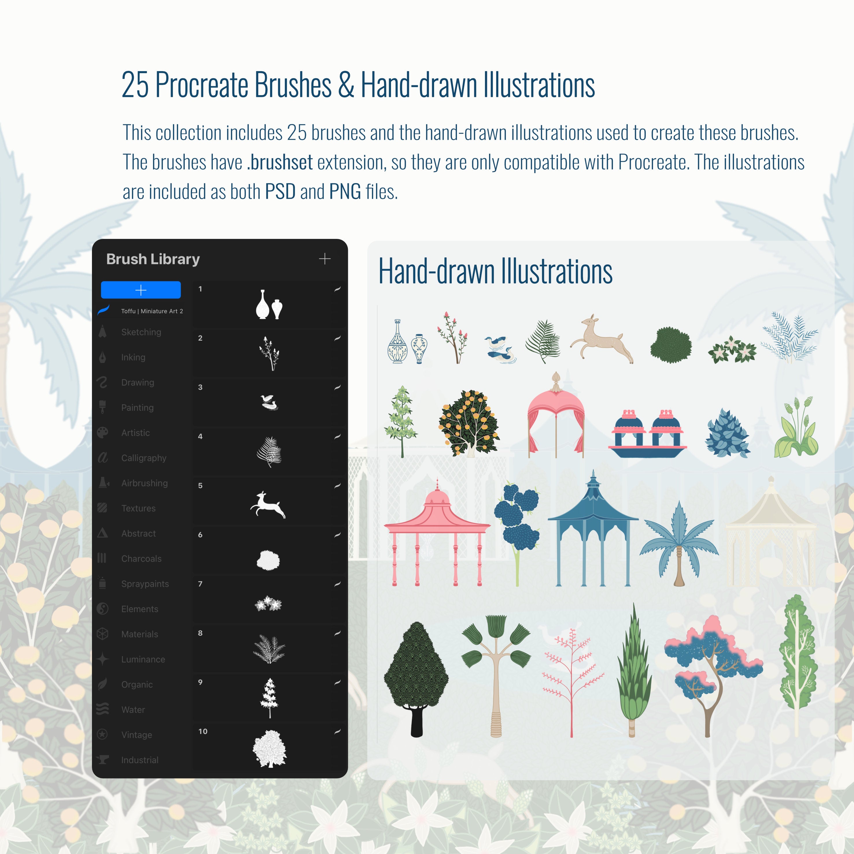 Procreate Miniature Art Vegetation Brushset & Illustrations 2 PNG - Toffu Co