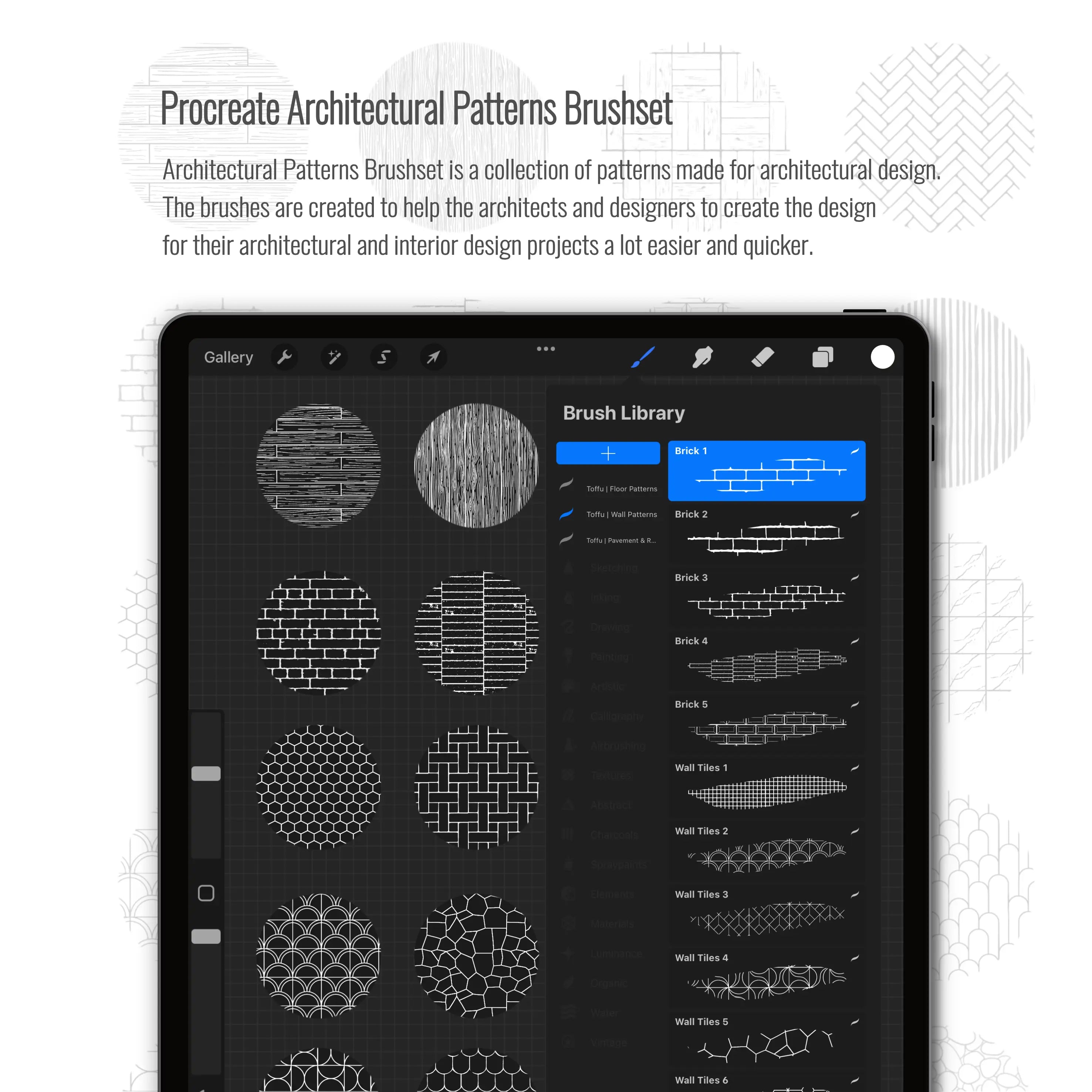 Procreate Architectural Patterns Brushset PNG - Toffu Co