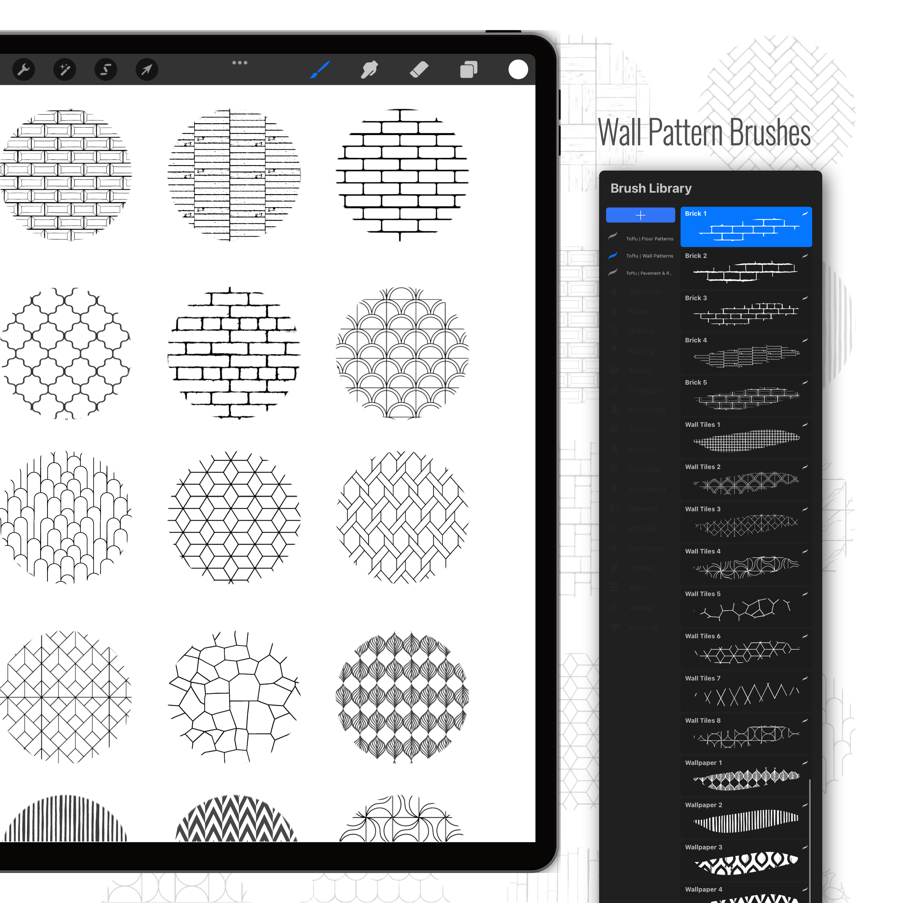 Procreate Architectural Patterns Brushset PNG - Toffu Co