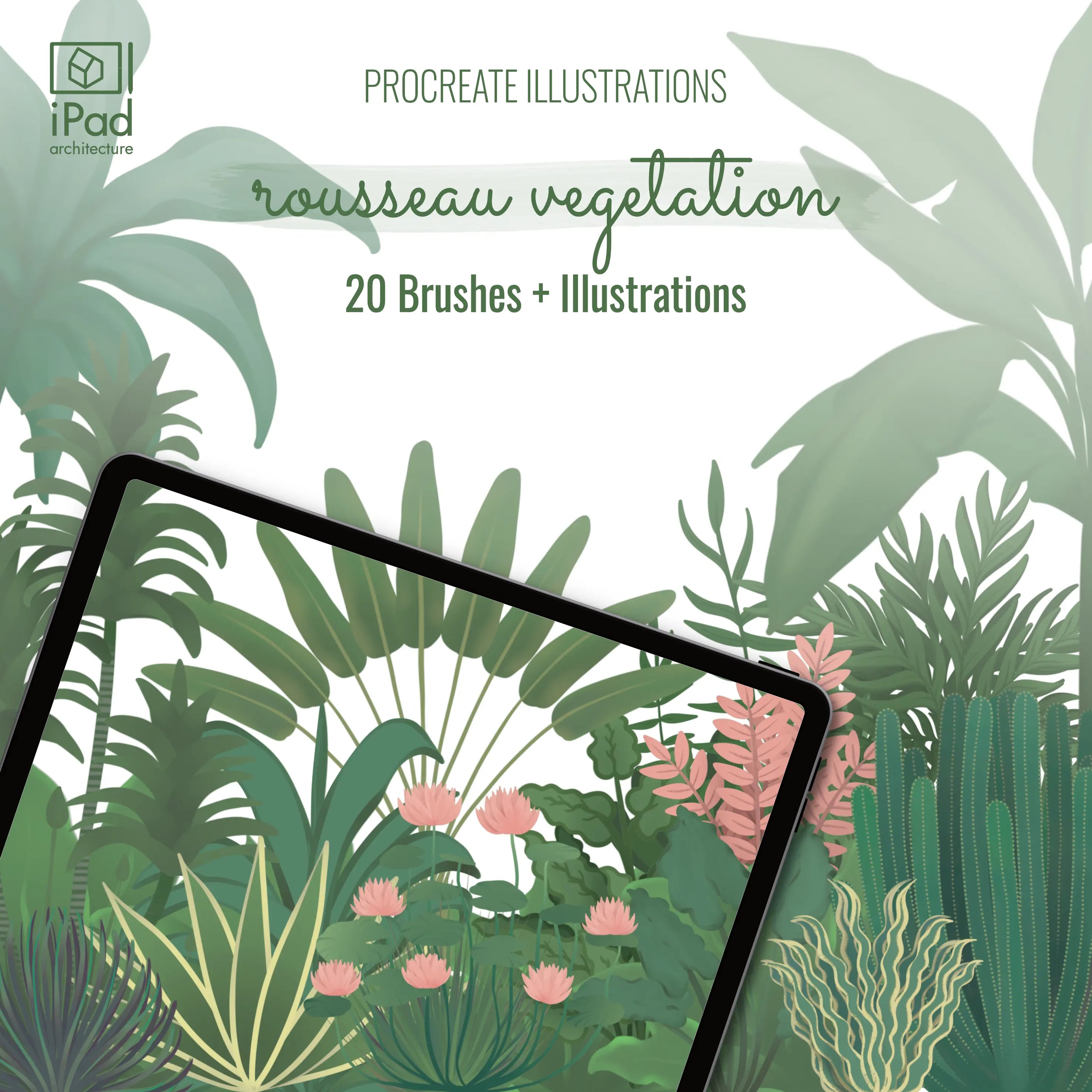 Procreate Rousseau Vegetation Brushset & Illustrations PNG - Toffu Co