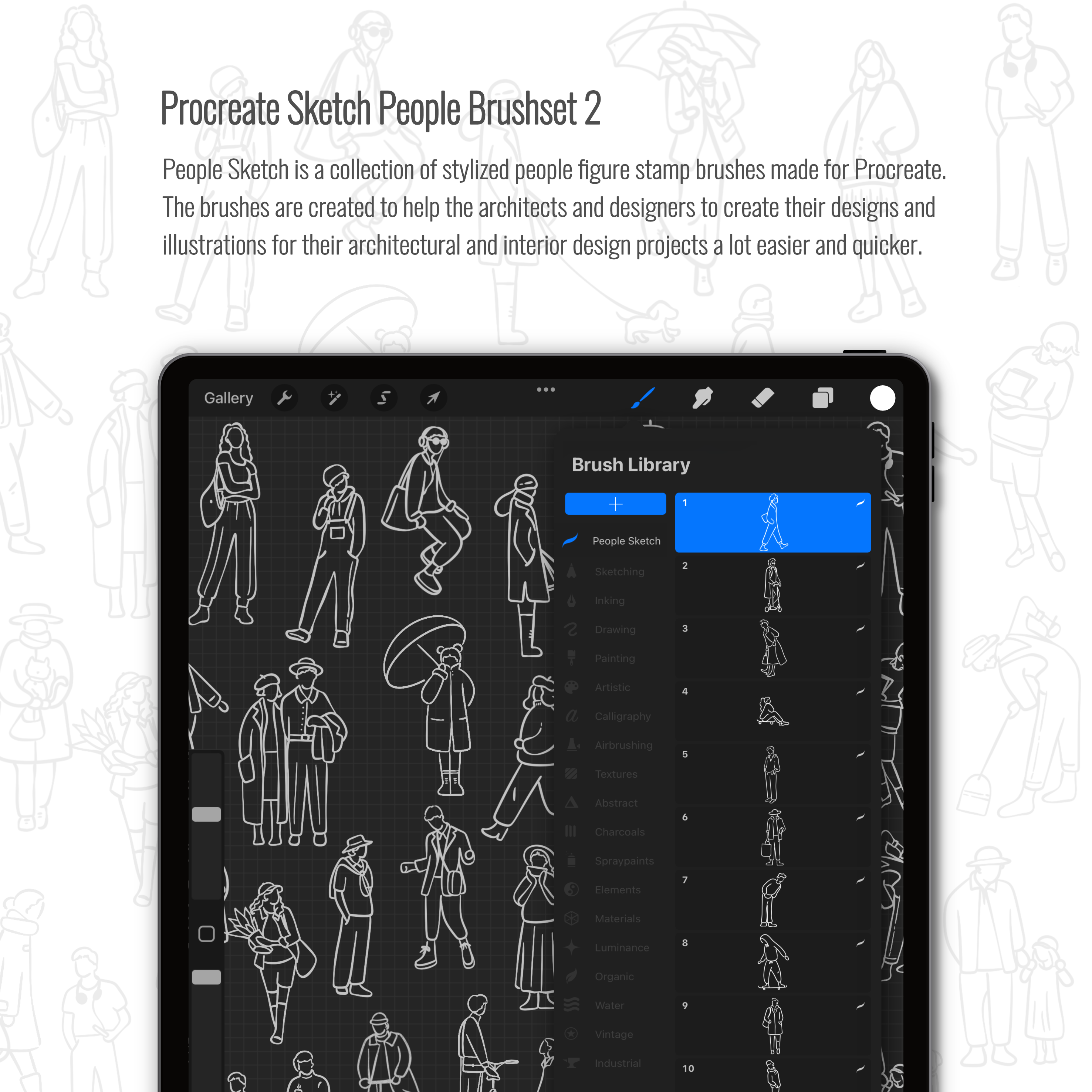 Procreate People Sketch Brushset 2 PNG - Toffu Co