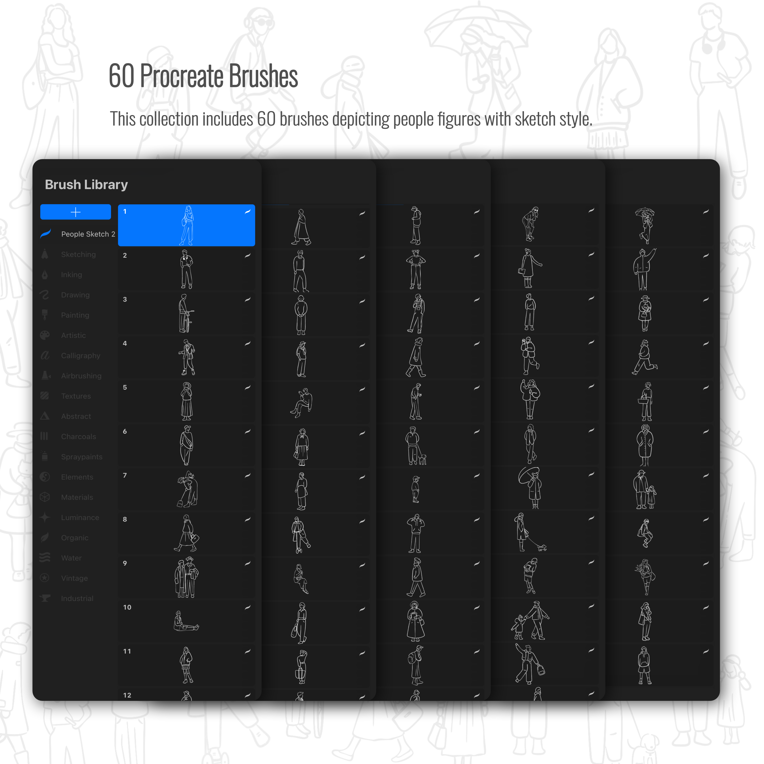 Procreate People Sketch Brushset 2 PNG - Toffu Co