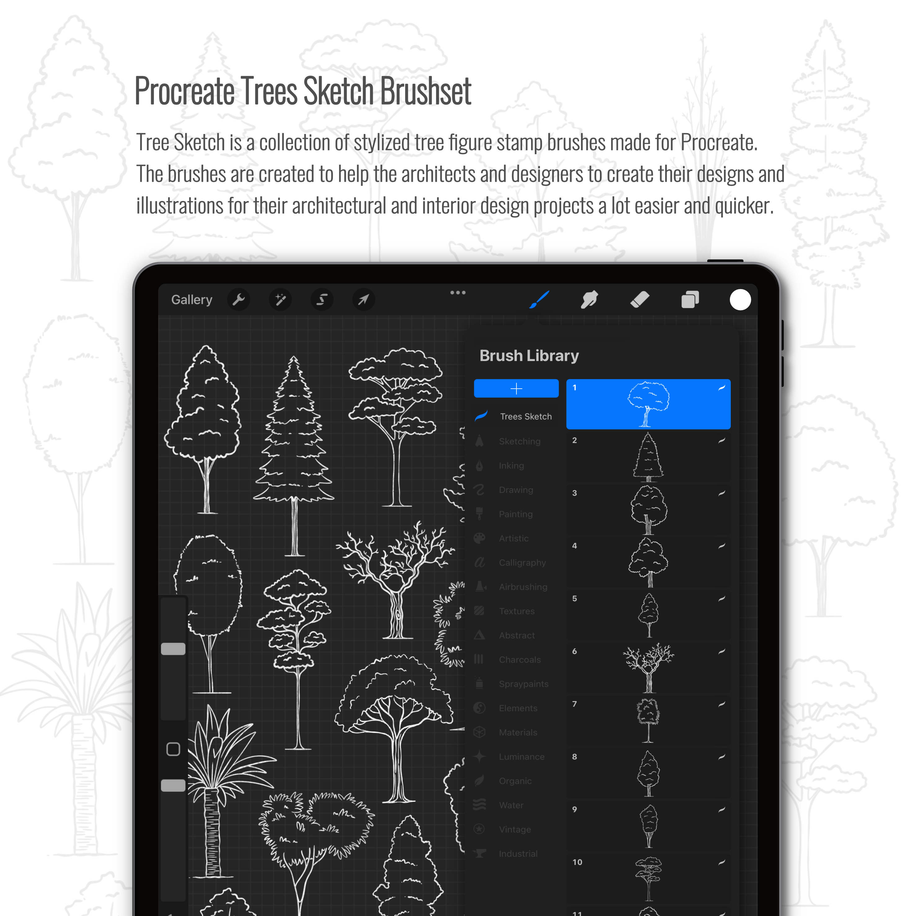 Procreate Sketch Trees Brushset PNG - Toffu Co