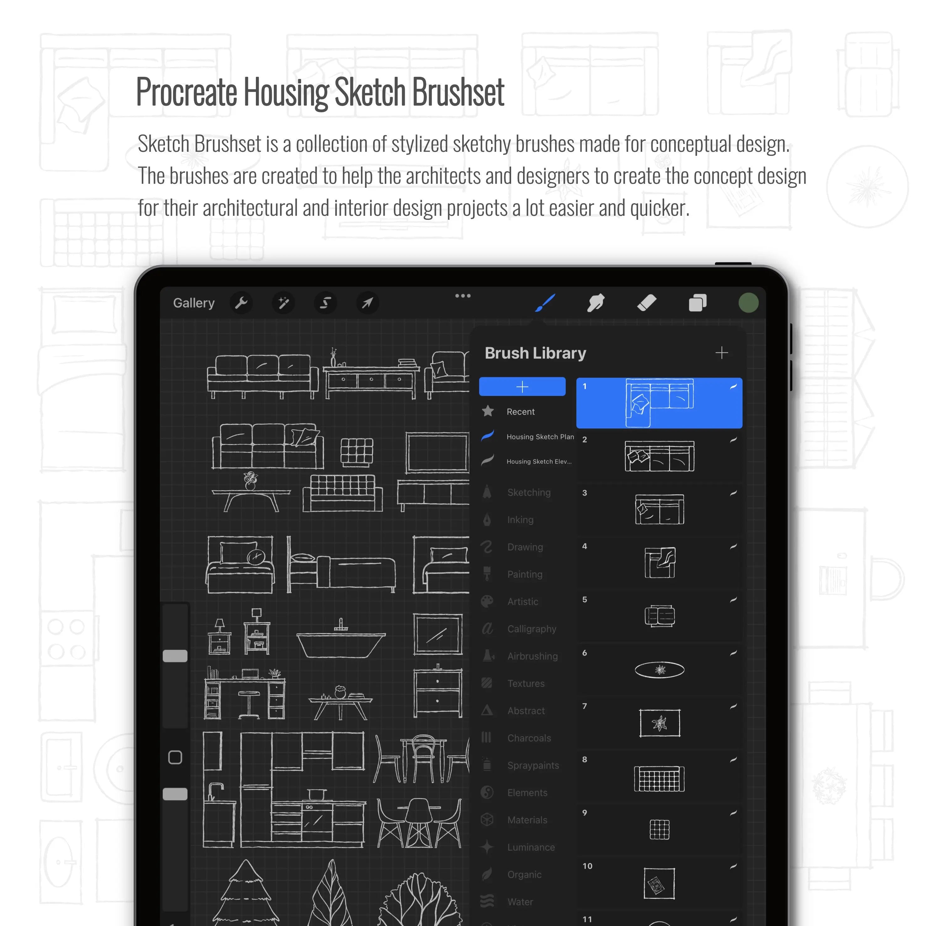 Procreate Housing Sketch Brushset PNG - Toffu Co