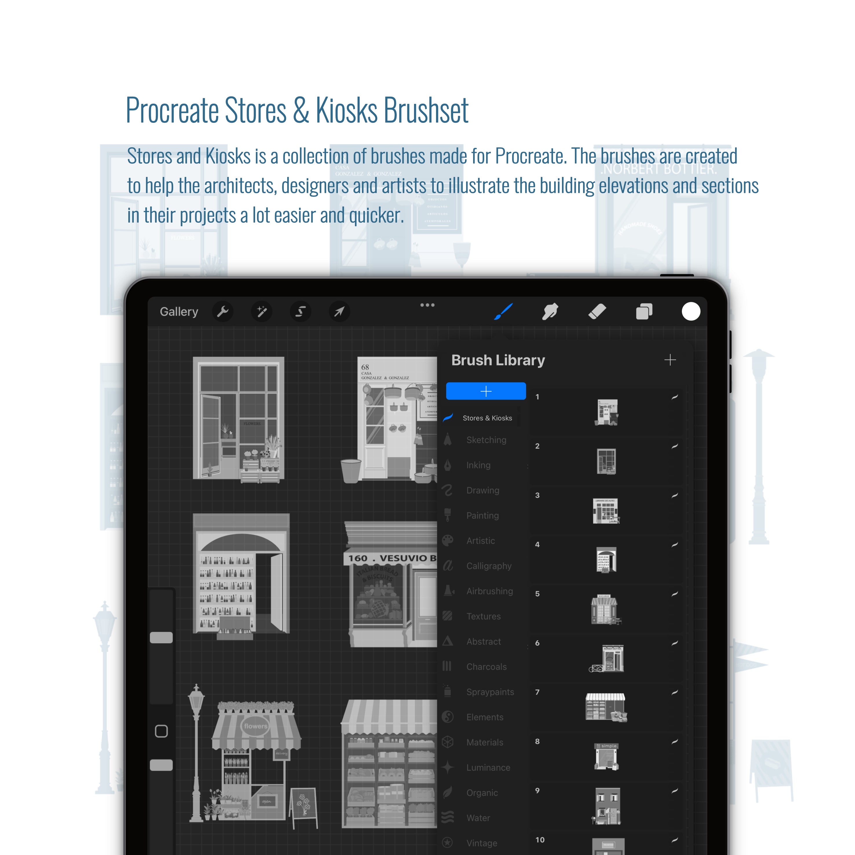 Procreate Stores & Kiosks Brushset PNG - Toffu Co