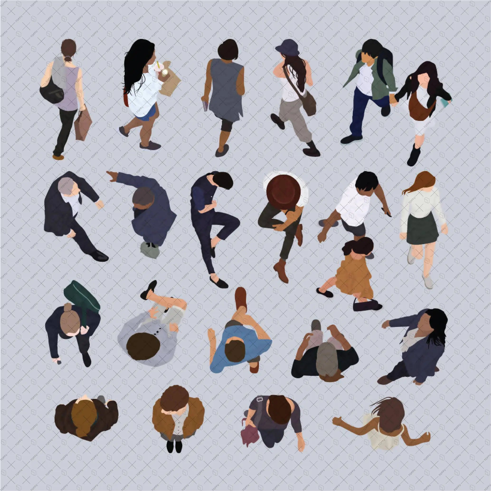 Flat Vector Top View People Pack Digital Artwork drawings | Toffu Co