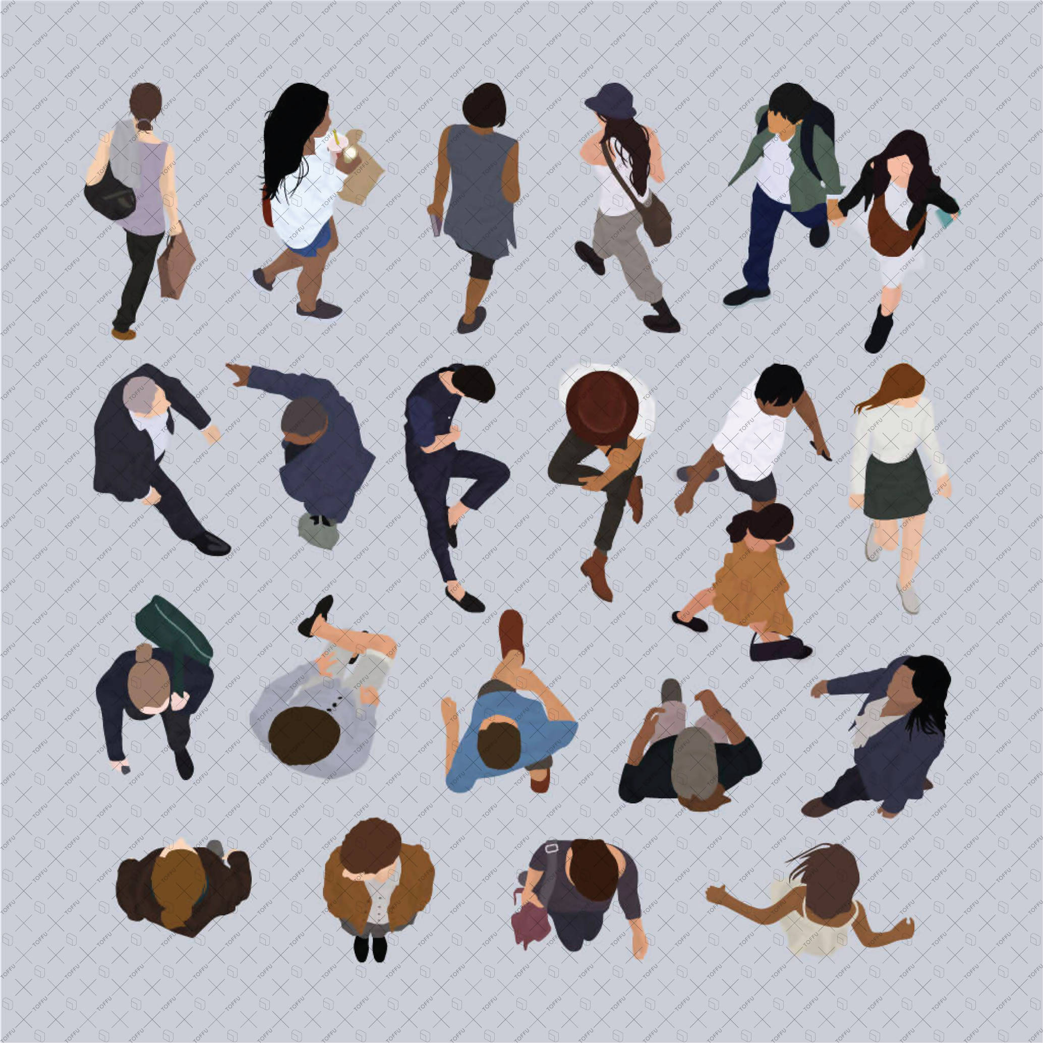 Flat Vector Top View People Pack PNG - Toffu Co