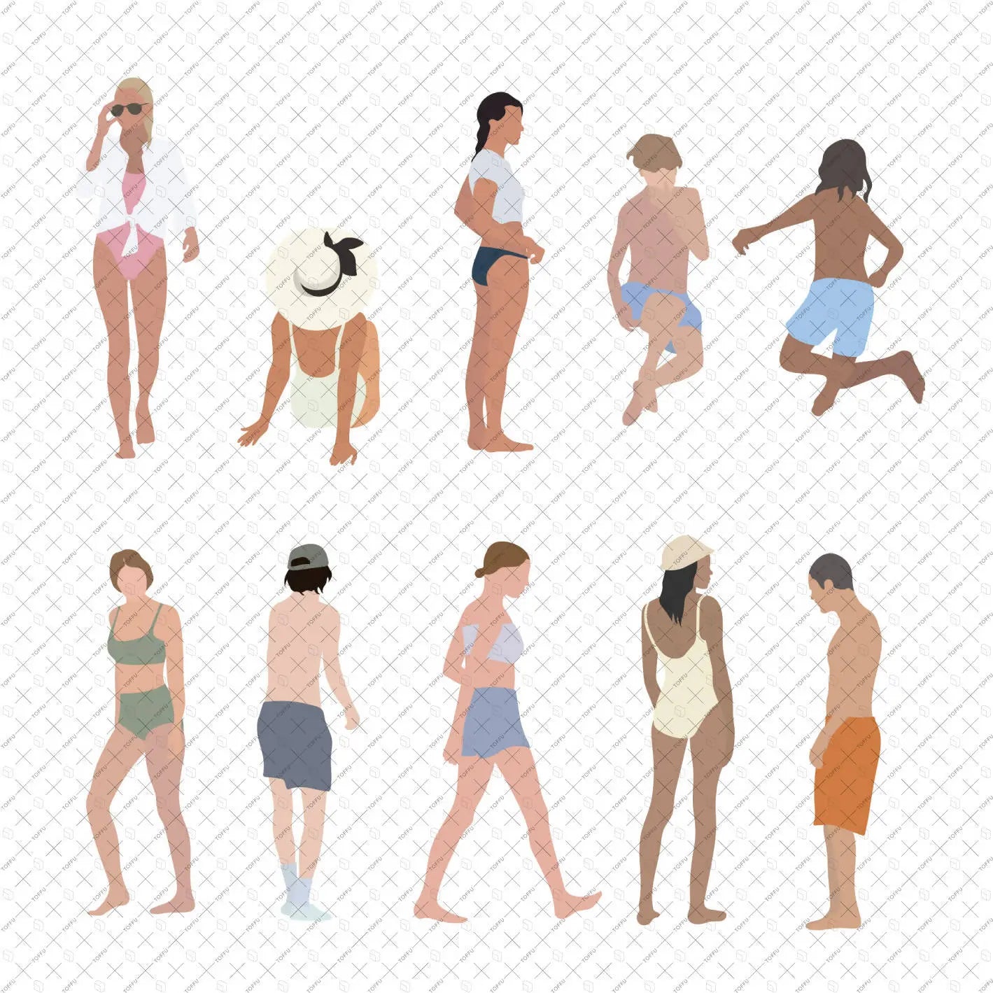 Flat Vector Beach People Digital Artwork drawings | Toffu Co