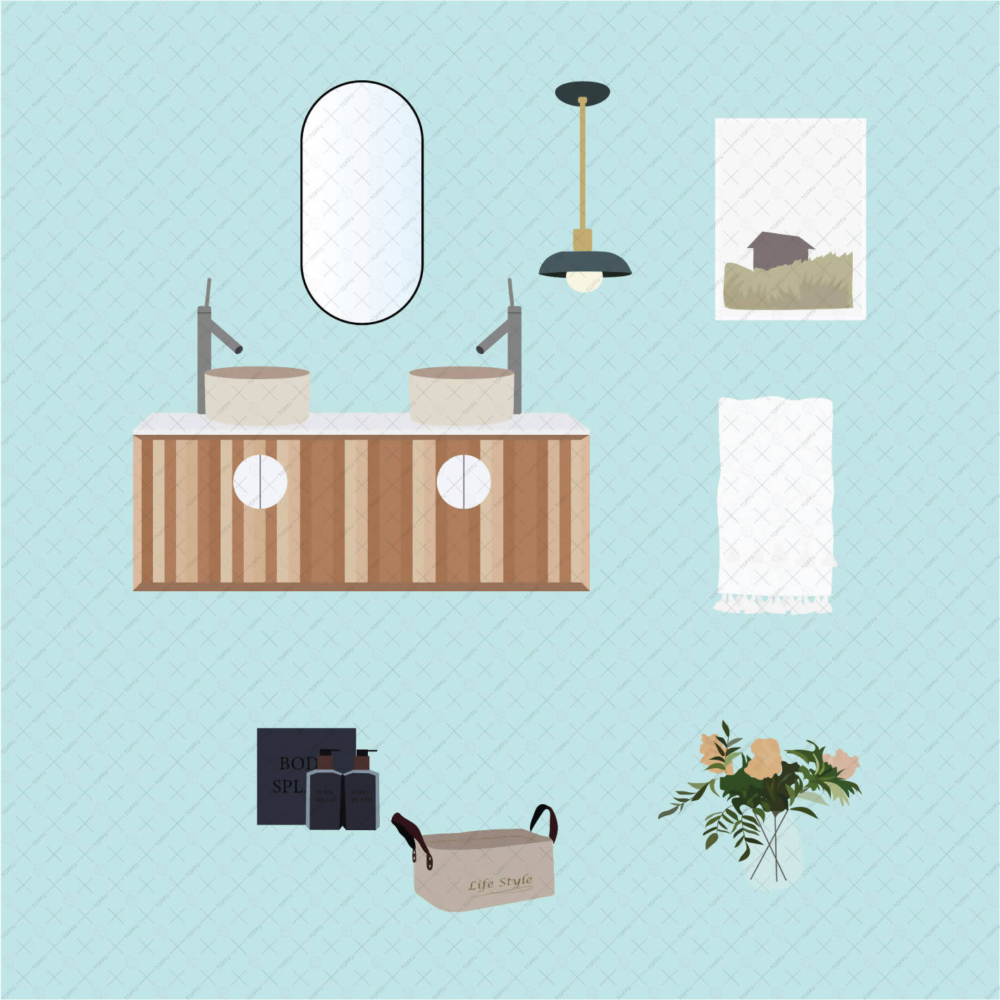 Flat Vector Bathroom Furniture & Decorations - Toffu Co