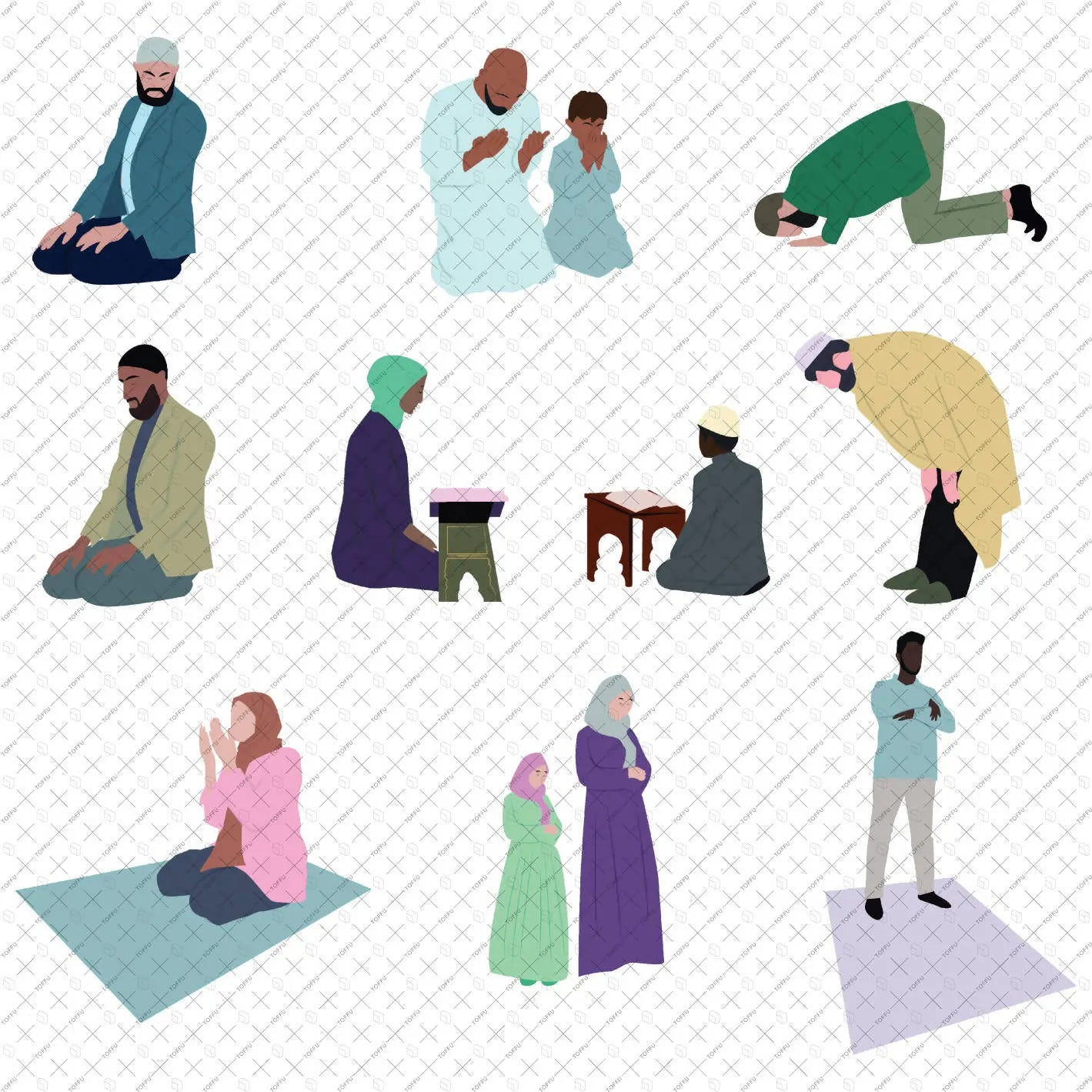 Flat Vector Muslims - Worship Digital Artwork drawings | Toffu Co
