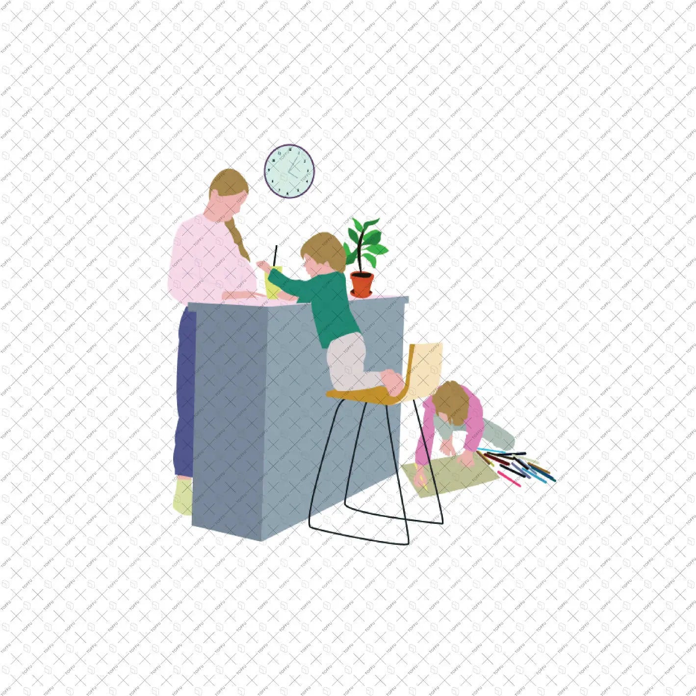 Flat Vector Kids, Family Cooking In Kitchen Digital Artwork drawings | Toffu Co