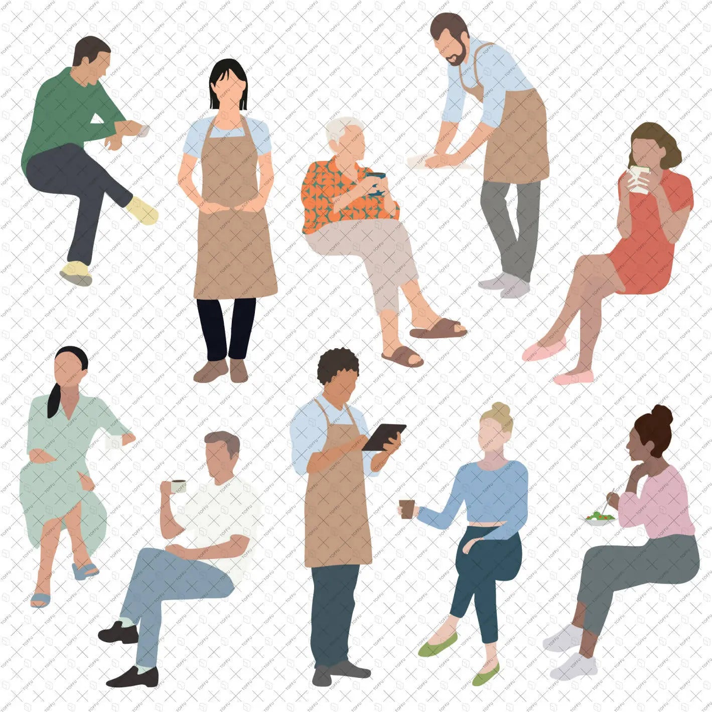 Flat Vector Restaurant People Digital Artwork drawings | Toffu Co