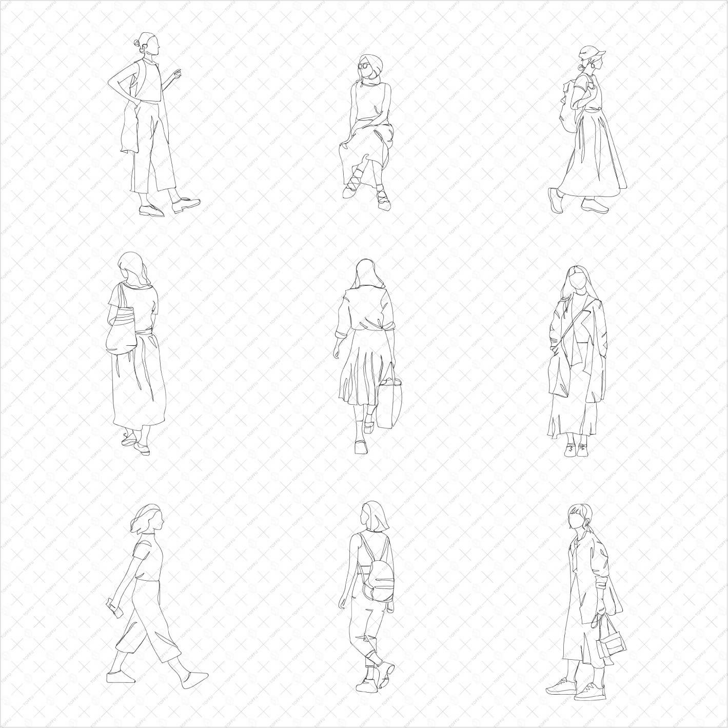 Flat Vector Girls Continuous Line PNG - Toffu Co