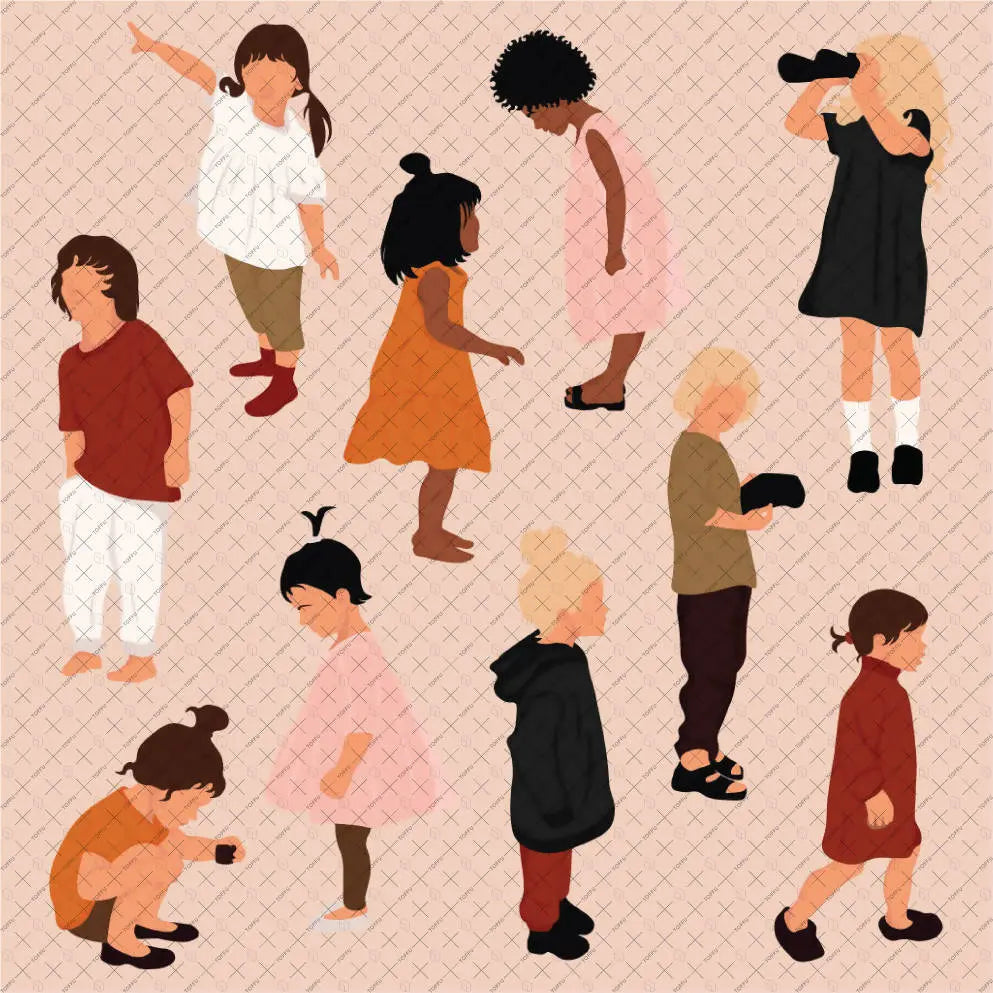 Flat Vector People, Children, Kids Digital Artwork drawings | Toffu Co